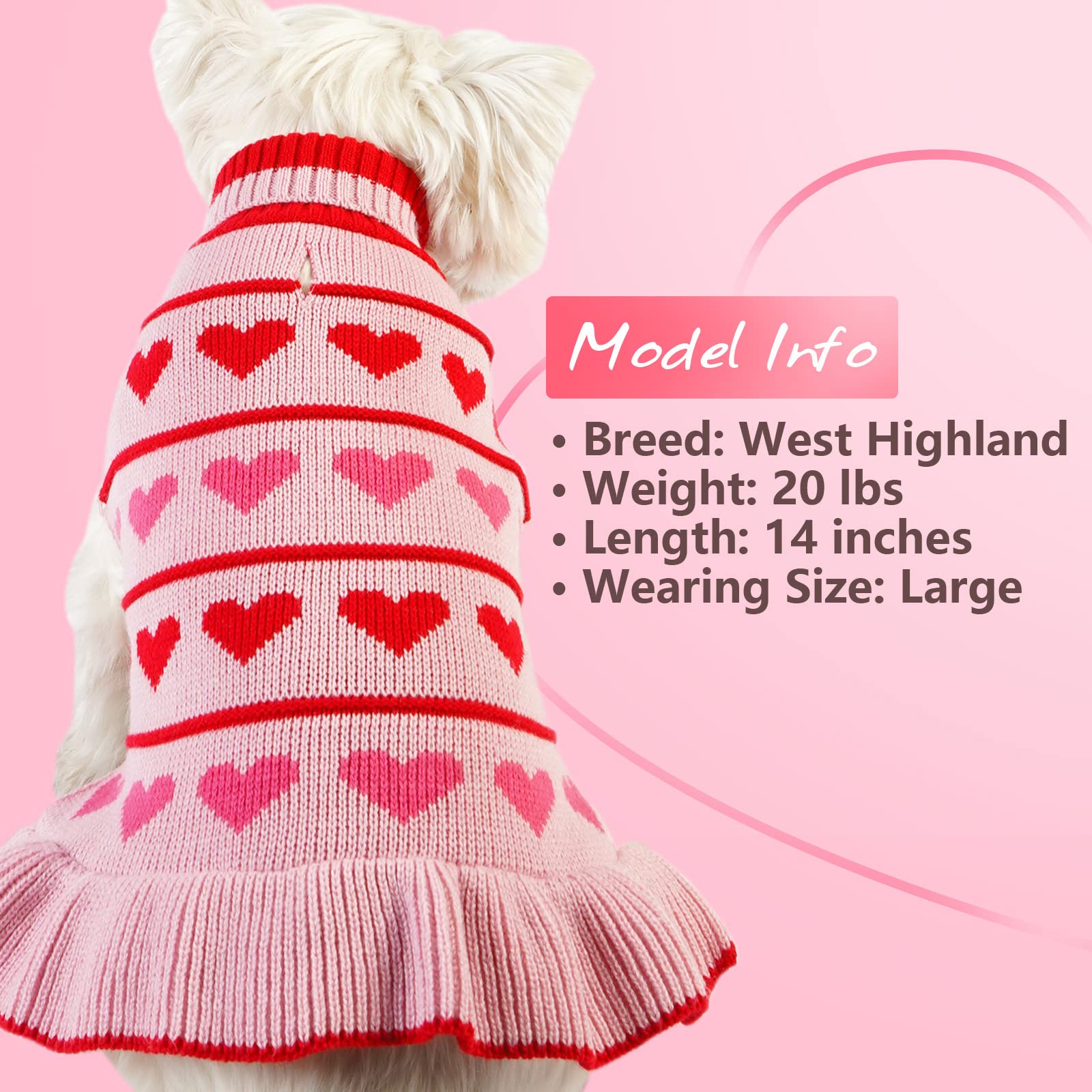 Kyeese Valentines Day Dog Sweaters Cute Red Love Design Dog Sweaters With Leash Hole Pet Sweater Pet Clothes,S