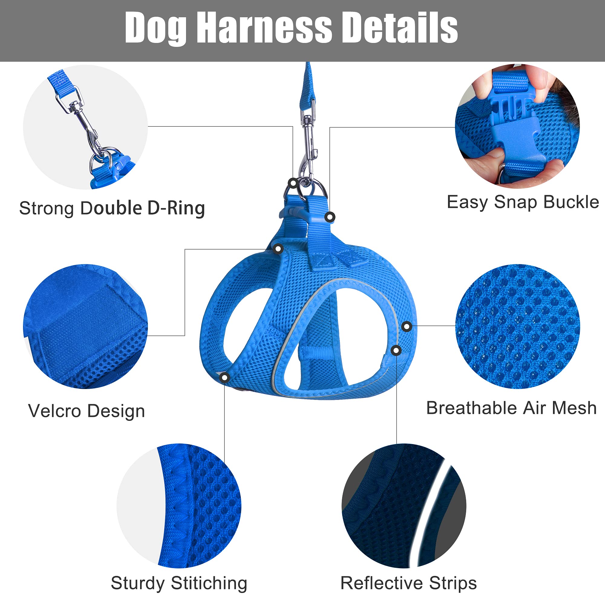 Petifine Step In Small Dog Harness And Leash Set, Breathable All Weather Air Mesh Reflective Escape Proof, Step-In Vest Harnesse