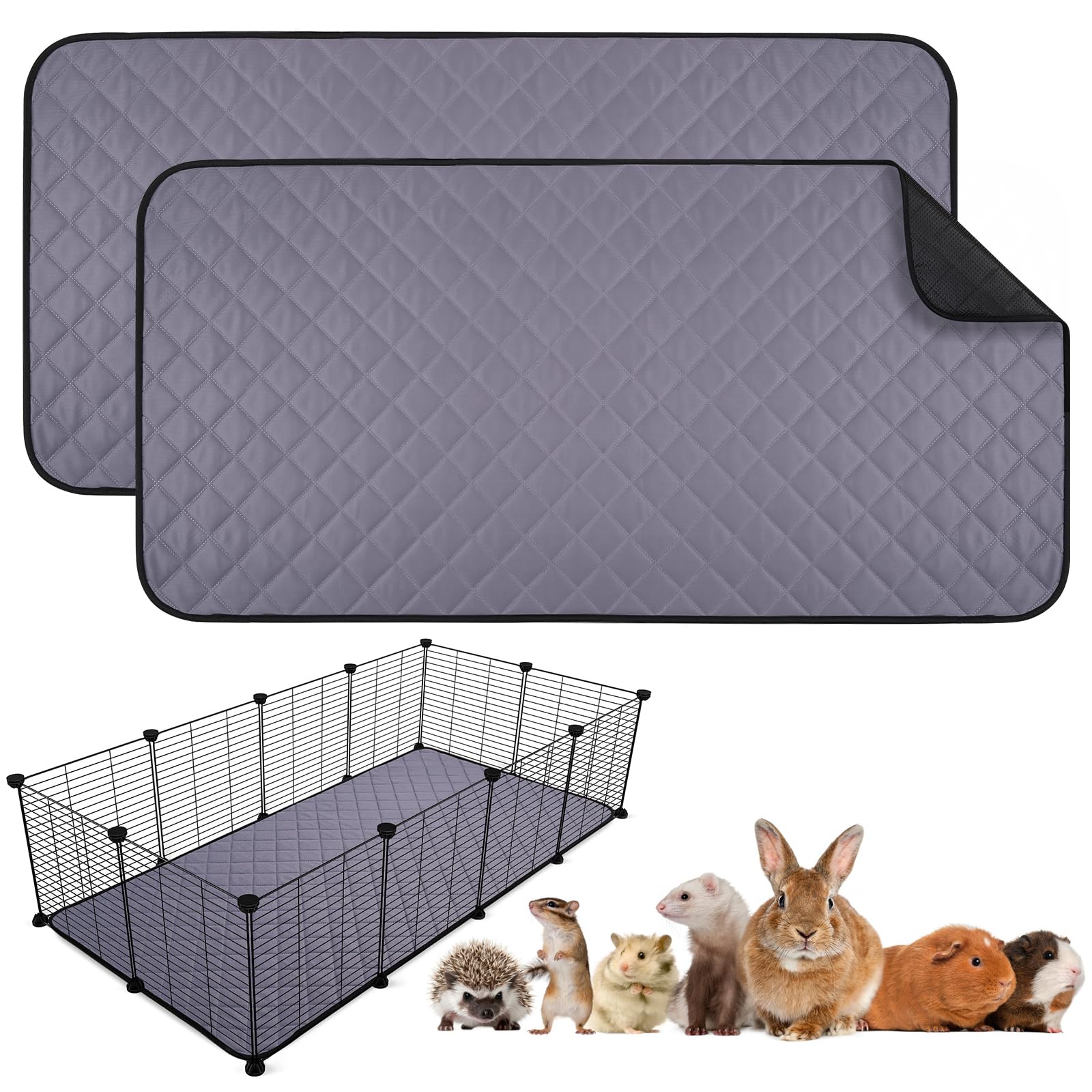 Aitmexcn 2Pcs Guinea Pig Cage Liners, Washable Guinea Pig Pee Pads, Super Absorbent Non Slip Reusable Guinea Pig Bedding For Sma
