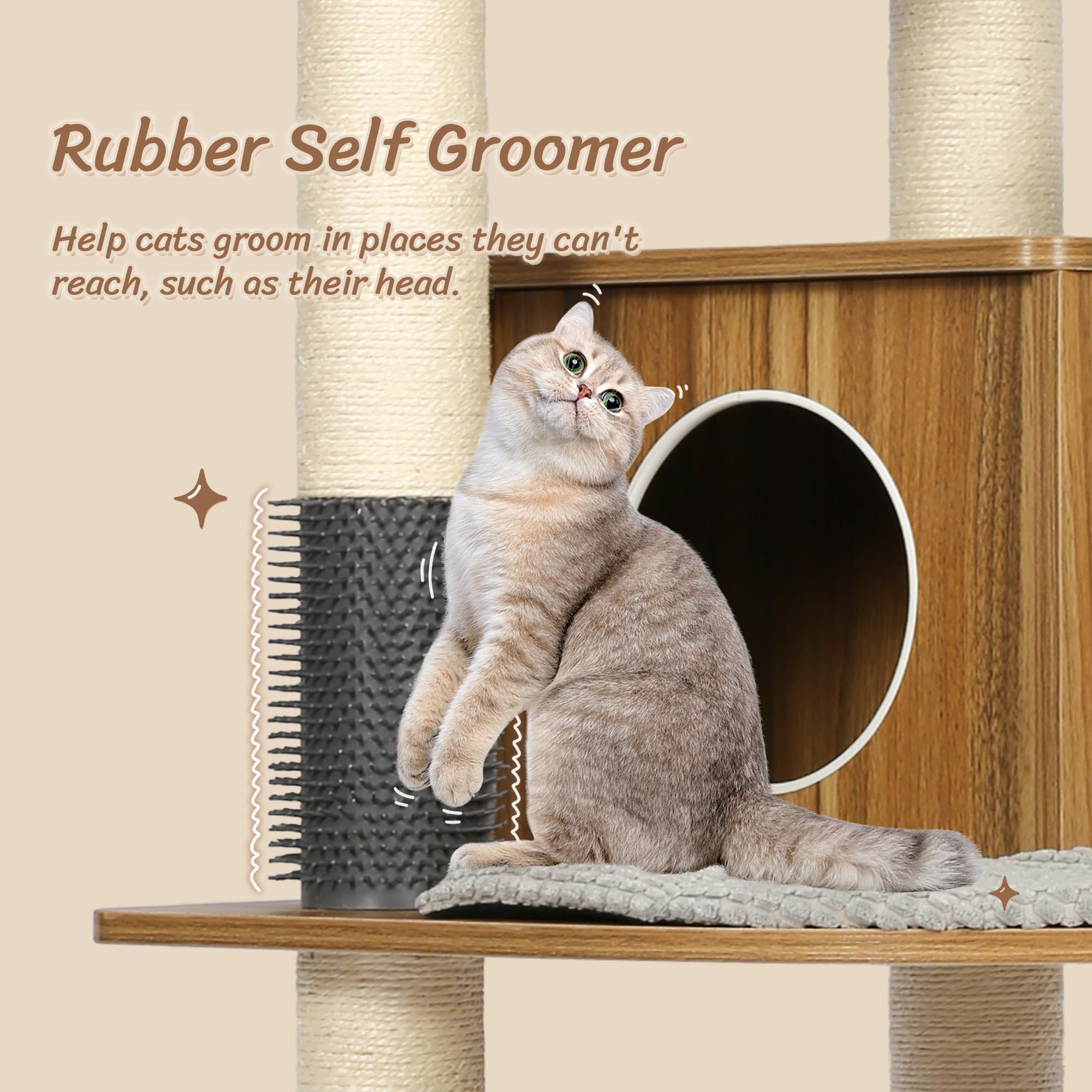 Kamaboko Tall Wood Cat Tree, 69    Large Cat Tower Multi-Level Platforms With Sisal Scratching Posts, Cat Tree For Large Cats 20