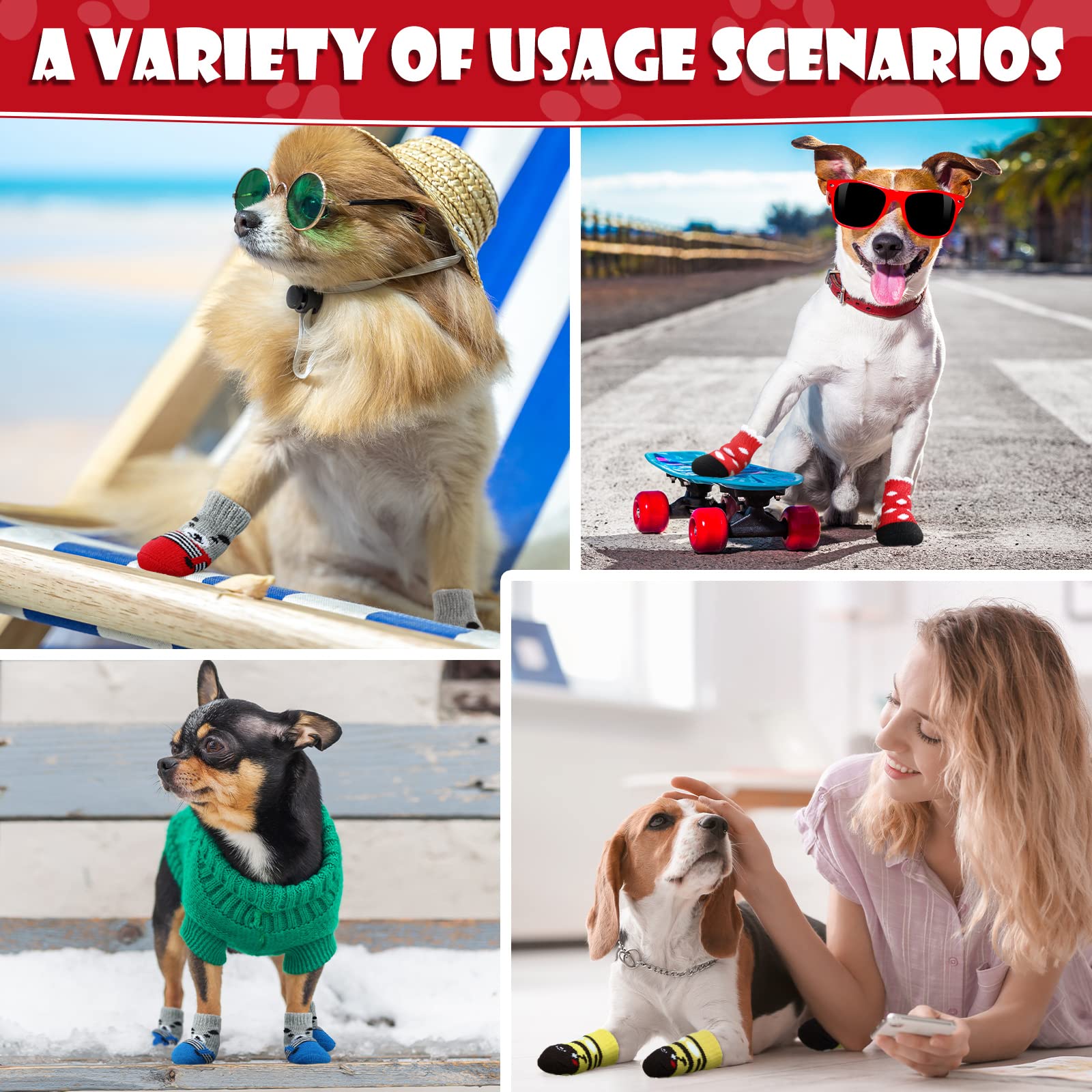 24 Pieces Dog Socks For Small Medium Dogs Non Slip Skid Pet Puppy Doggie Grip Socks Paw Protectors Indoor Traction Control Socks For Hardwood Floor Protection, 6 Styles(Large)