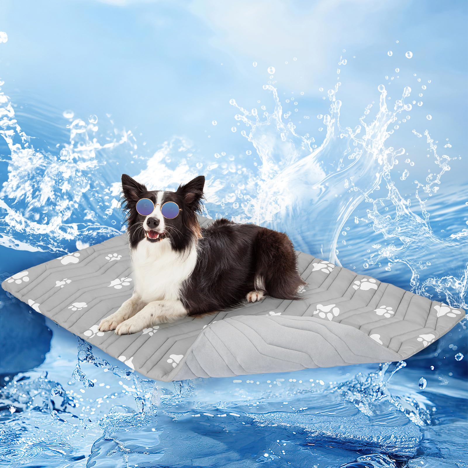 Scenereal Dog Cooling Mat For Crate, Thicken Self-Cooling Dog Pad Reversible (Cool & Warm), 48''X28'' Pet Cool Bed For M Large X