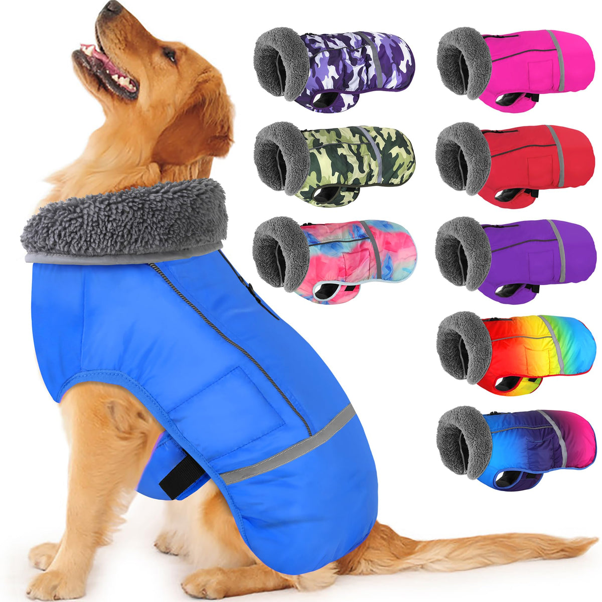 Dogcheer Warm Coat, Waterproof Jacket Reflective Adjustable Winter Coat With Buckle, Christmas Snow Jacket Cozy Cold Weather Coa