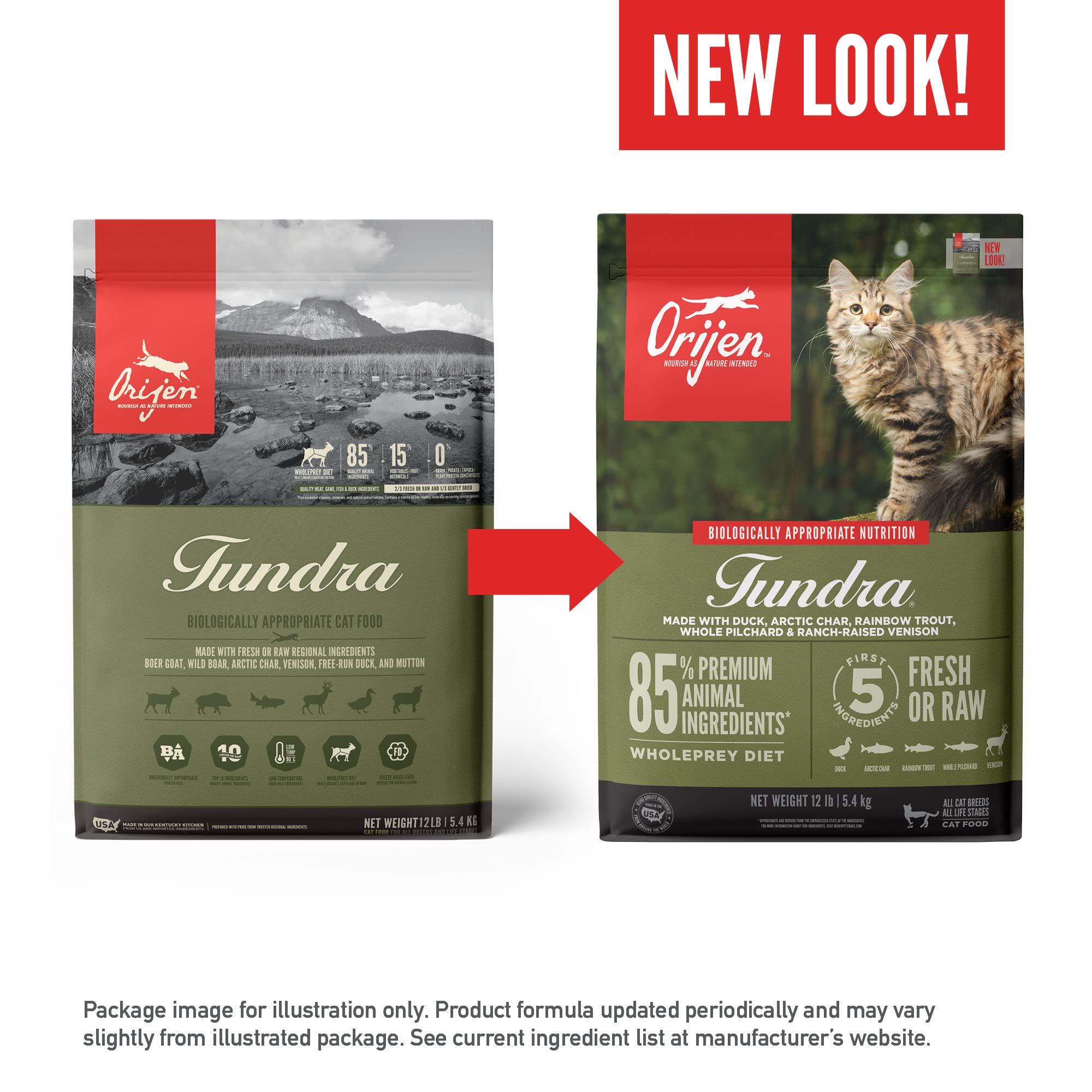 ORIJEN Tundra Dry Cat Food, Grain Free, WholePrey Diet, 4lb, Green