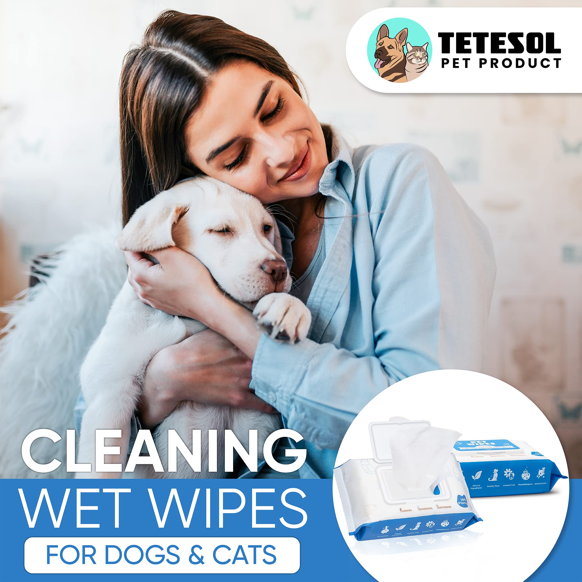 Tetesol Dog Wipes For Dogs Cats, 600 Count All Purpose Cleaning Pet Wipes, Dog Ear Wipes, Quick Easy Grooming For Bums, Body, Paws, Eyes, For A Easy & Speedy Freshen-Up, 6 Travel Pack Of 600 Wipes