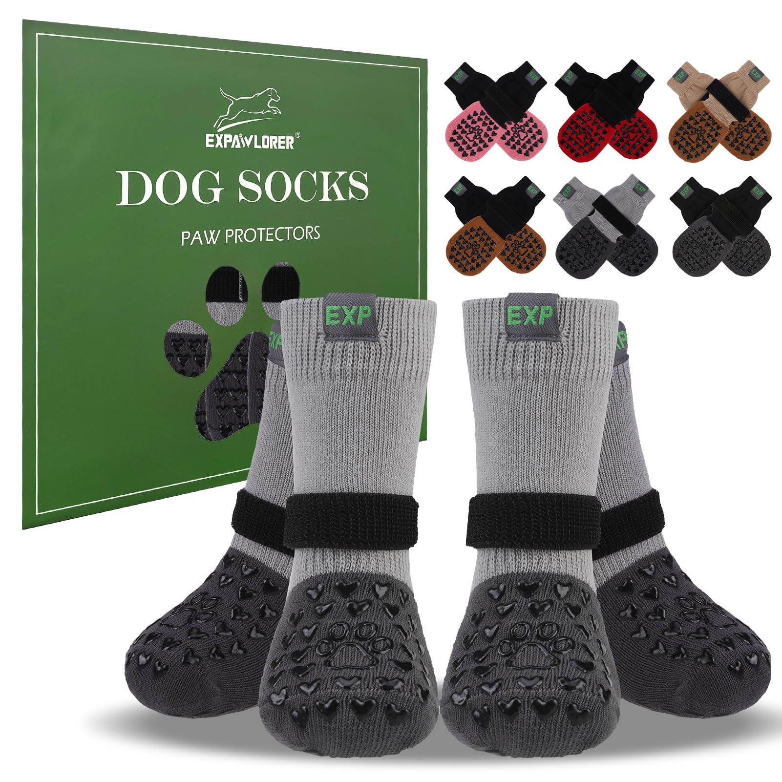 EXPAWLORER Anti Slip Dog Socks to Prevent Licking Paws - Dog Shoes for Hot Pavement, Pet Boots & Paw Protectors, Booties for Har