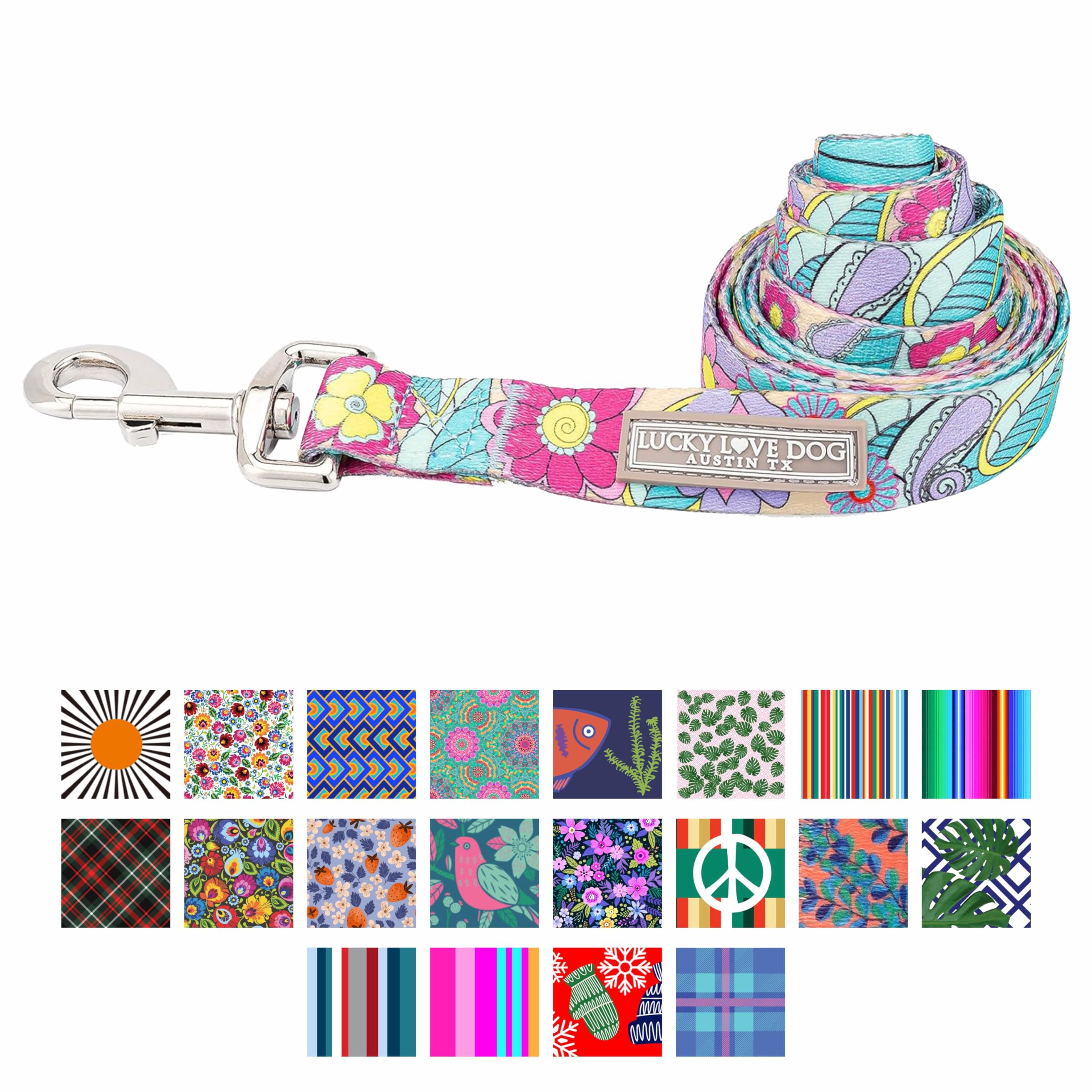 Lucky Love Dog Leash, Beautiful Flower Pattern Female Dog Leash For Large Dogs, Durable & Long Lasting (Caroline, Large)
