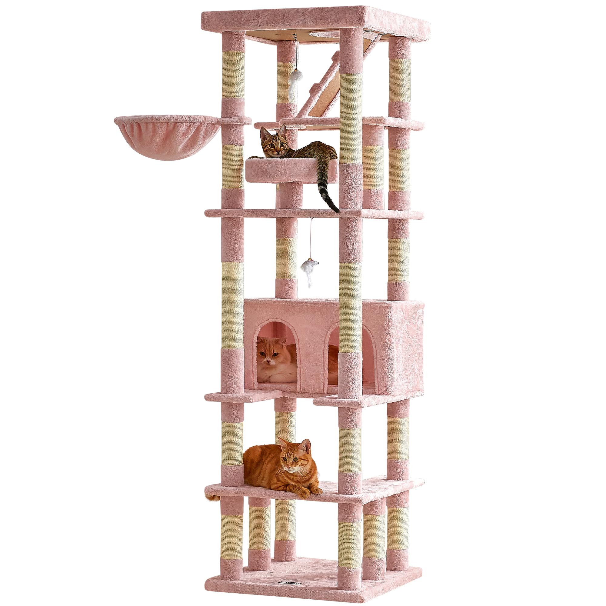 Mwpo 74.8 Inches Pink Extra Large Cat Tree, Tall Cat Tower For Indoor Cats With Large Cat Condo, Wide Top Perch, Hammock, Sisal-