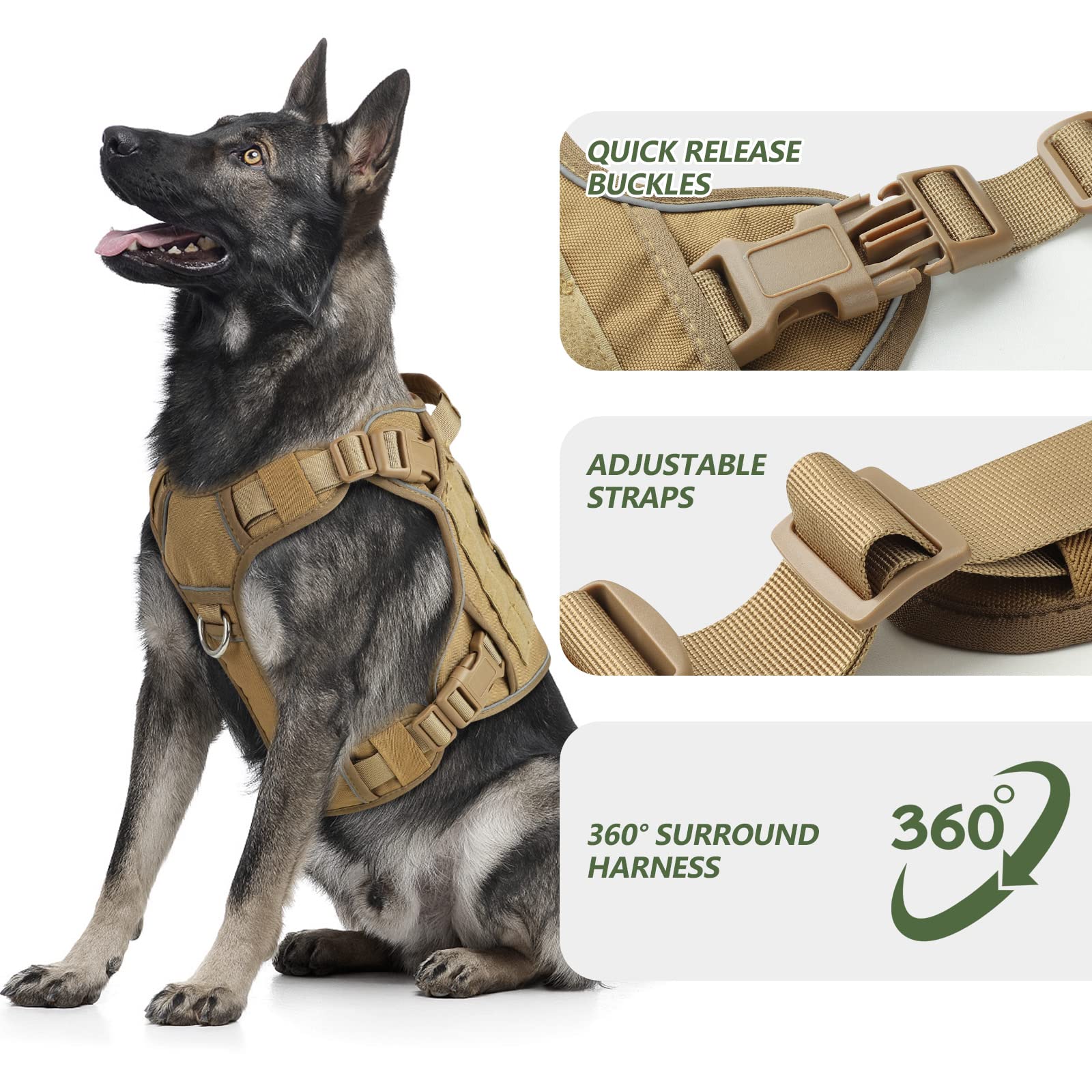 Tactical Dog Harness Vest with Handle Tactical Dog Harness for Large Dogs No Pull Adjustable Pet Harness Reflective K9 Military