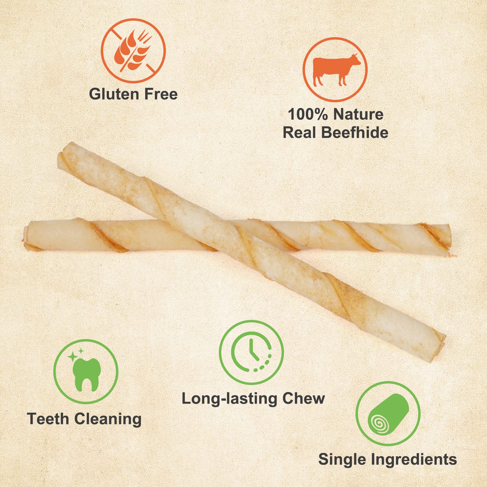 MON2SUN Dog Rawhide Twist Sticks Chicken Flavor 5 Inch Thin Sticks Rawhide Chews Dog Treats for Puppy and Small Dogs 60 Count