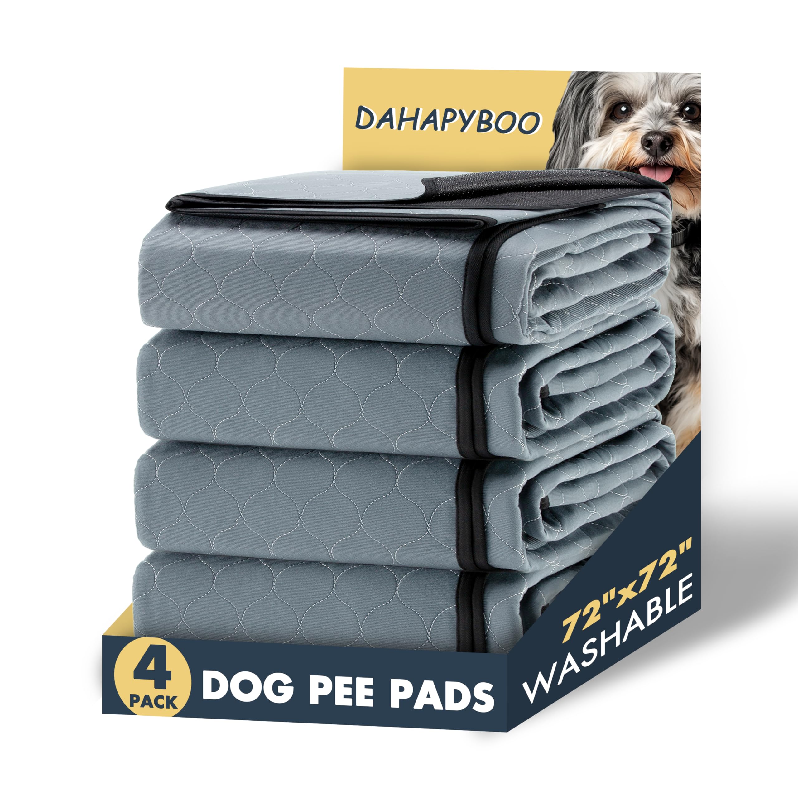 Dahapyboo Extra Large Washable Pee Pads For Dogs,4 Pack Reusable Puppy Pads For Dogs,72X72 Non-Slip Waterproof Pet Training Pads
