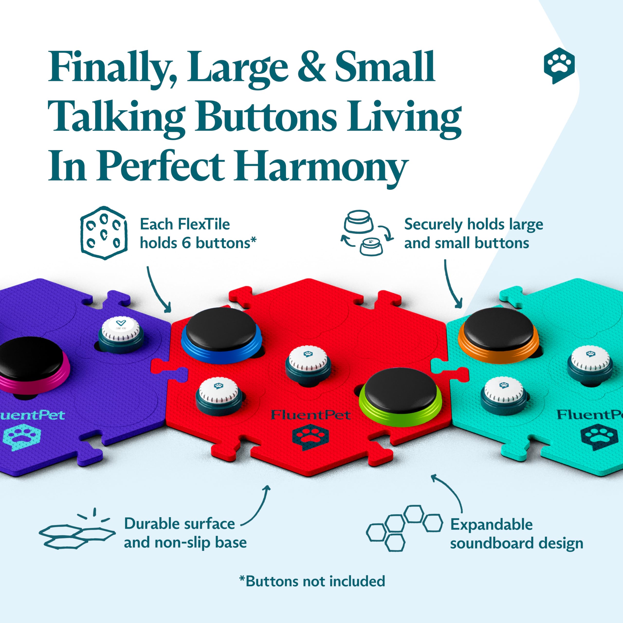 Fluentpet Extra Large Flextile For Big And Small Buttons - Green - Holds Big 3.5 1.9'' Talking Dog And Cat Buttons - Each Button