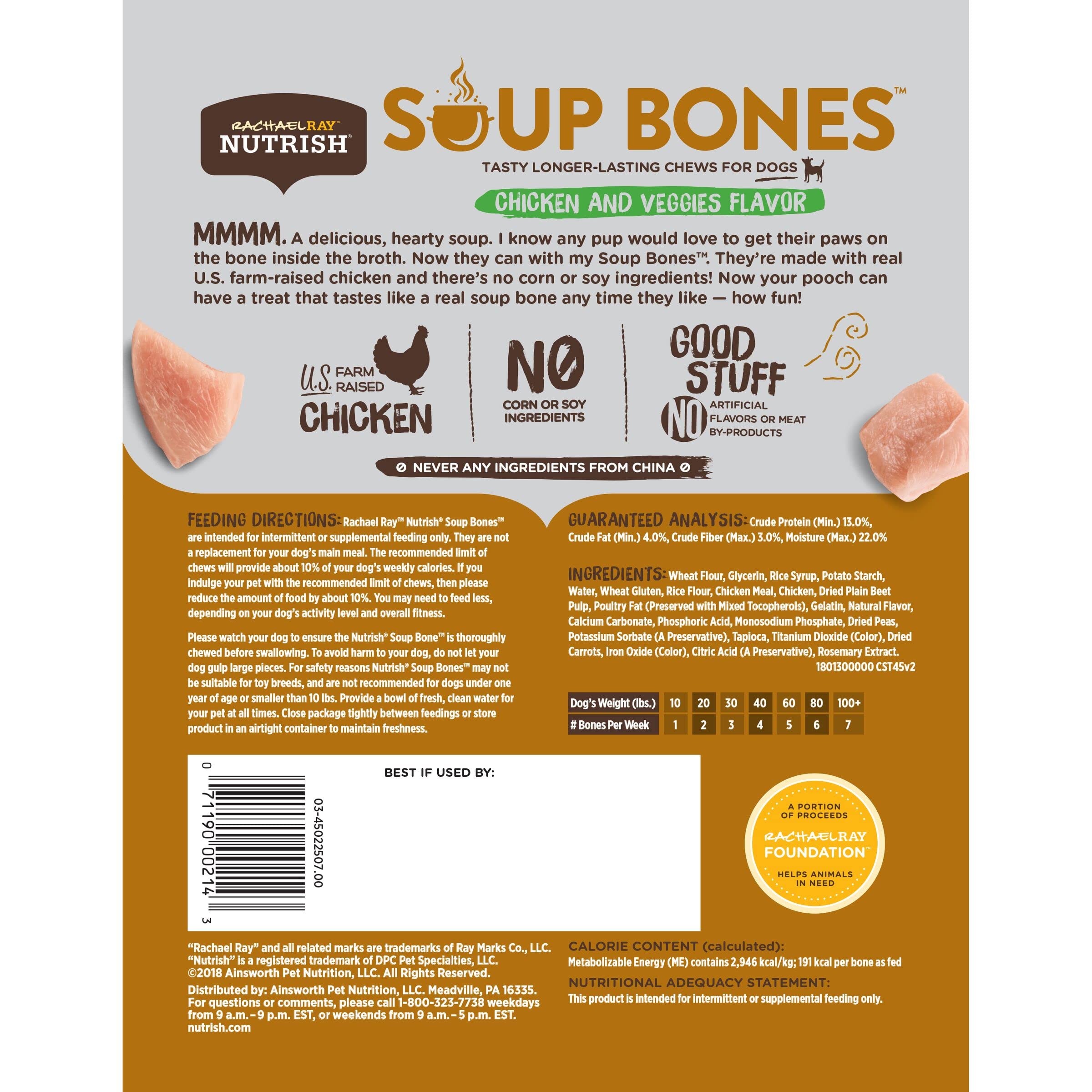 Rachael Ray Nutrish Soup Bones Dog Treats, Chicken & Veggies Flavor, 11 Bones (Pack of 4)