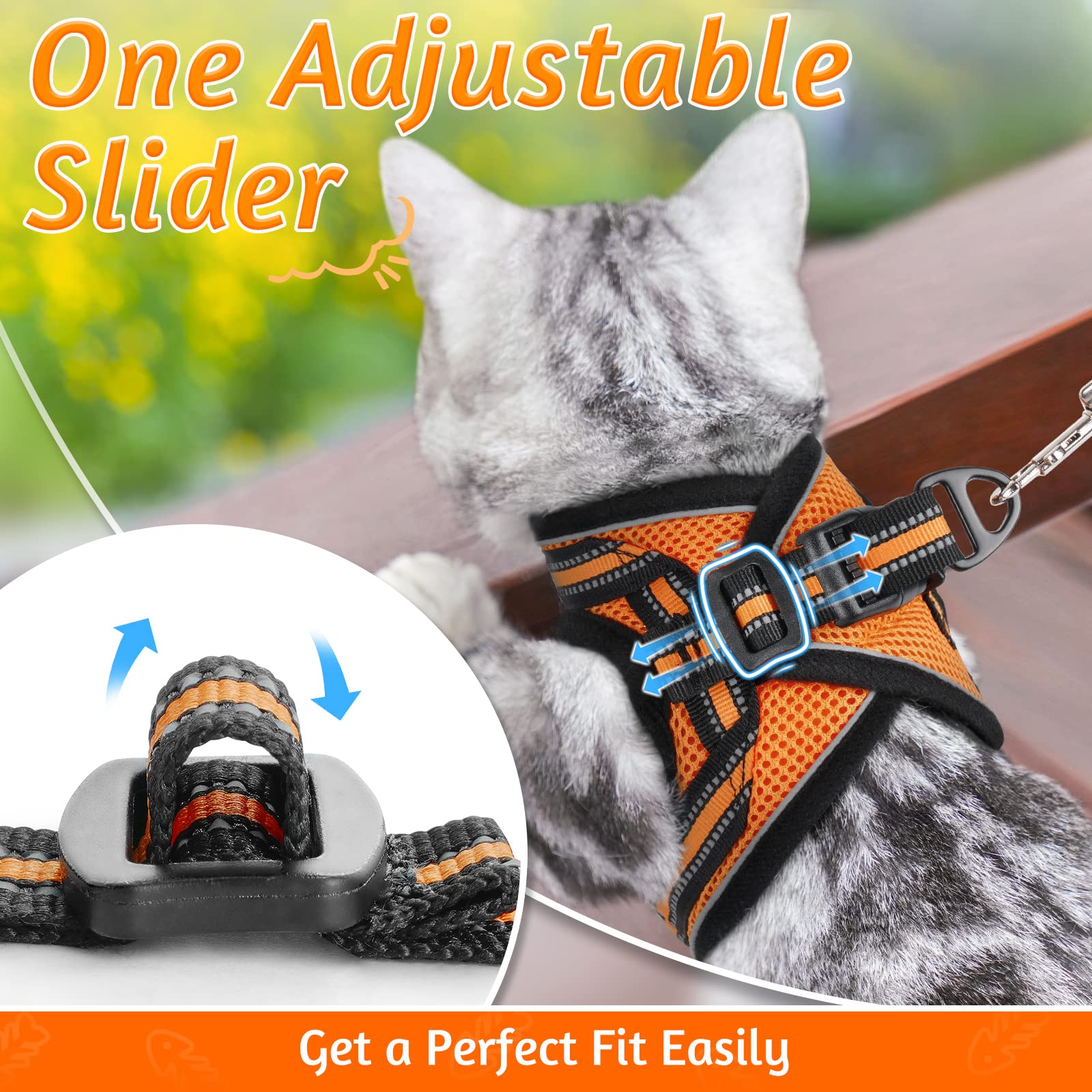 Rabbitgoo Cat Harness And Leash Set For Walking Escape Proof, Adjustable Soft Kittens Vest With Reflective Strip For Cats, Comfortable Outdoor Vest,Light Orange,M