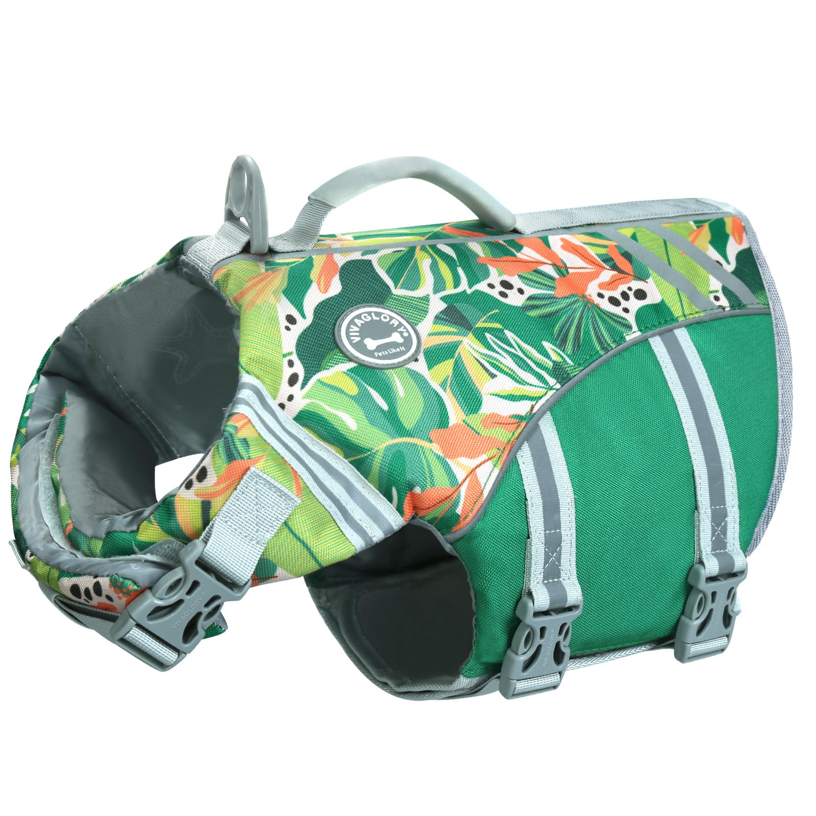 Vivaglory Sports Style Dog Life Jacket With Extra Flotation, Adjustable & Durable Swim Life Vest With Secure Fastening System For Large Dogs, Floral