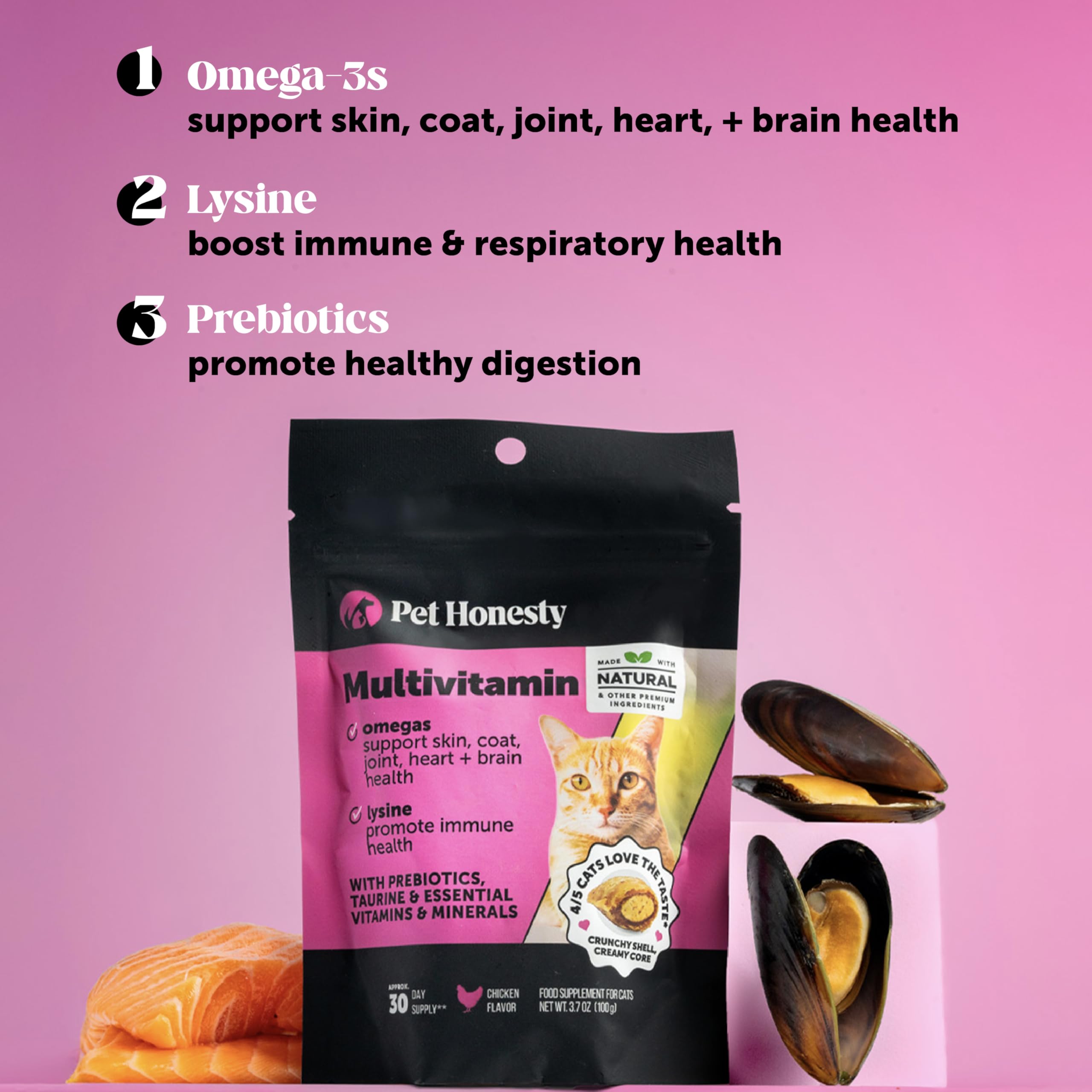 Cat Multivitamin Chews - Cat Treats for Health + Immune, Joint Support, Skin & Coat, and Digestion - Omega 3s, Lysine & Probioti