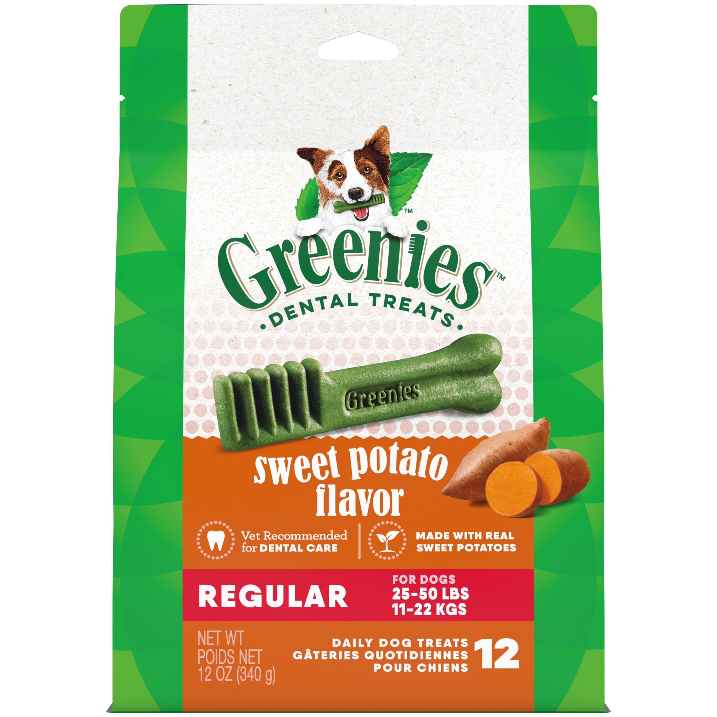 Greenies Regular Dental Dog Treats, Sweet Potato Flavor, 12 oz. Pack (12 Treats)