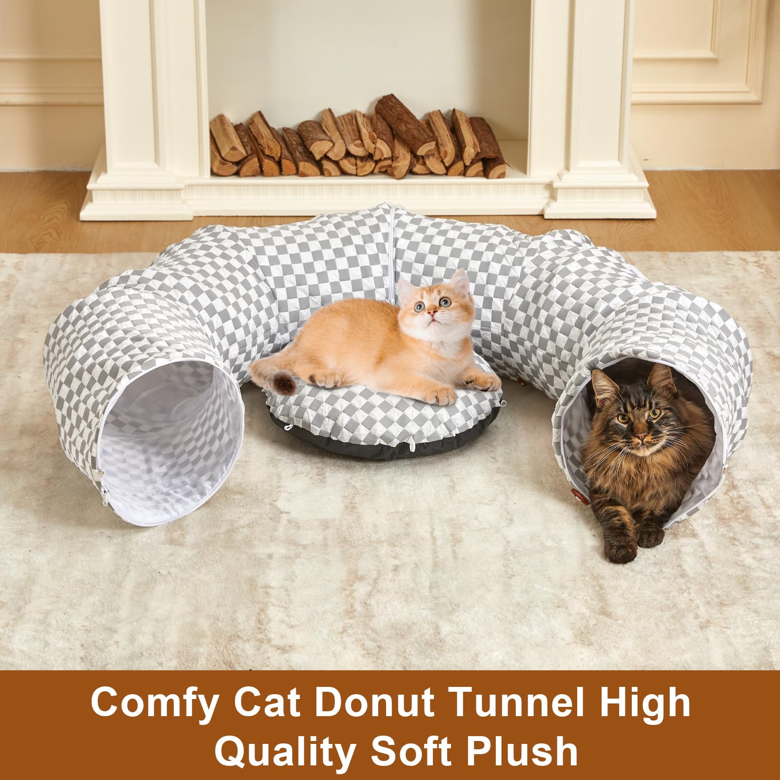 Bininl Tunnel Bed For Indoor Cats Peekaboo Cave Donut For Cat With Washable Circle Cushion Interior Cat Play Tunnel(Light Grey)