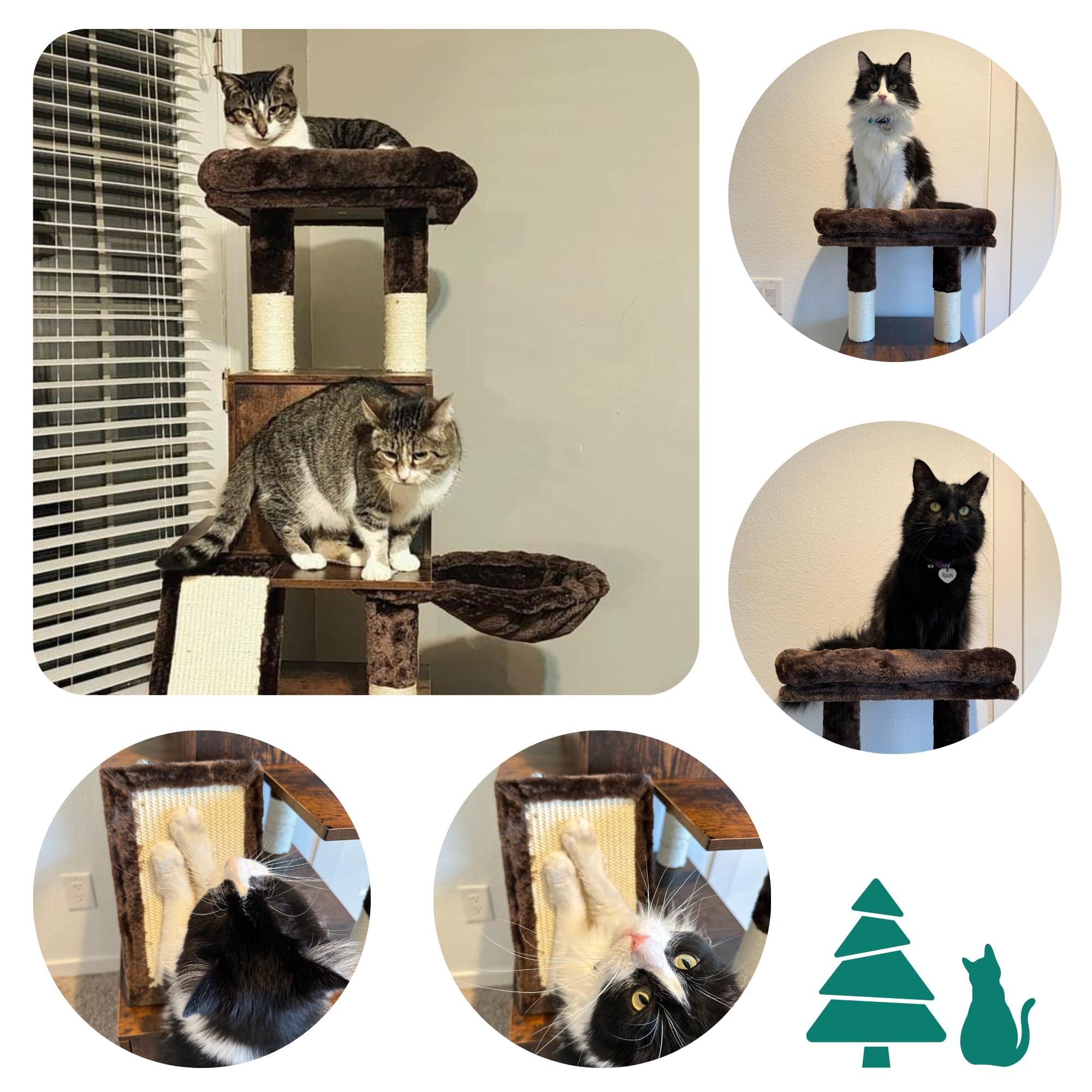 Yitahome Cat Tree With Litter Box Enclosure, Hidden Cat Litter Box Furniture With Sisal Scratching Post, Wooden Cat House With B