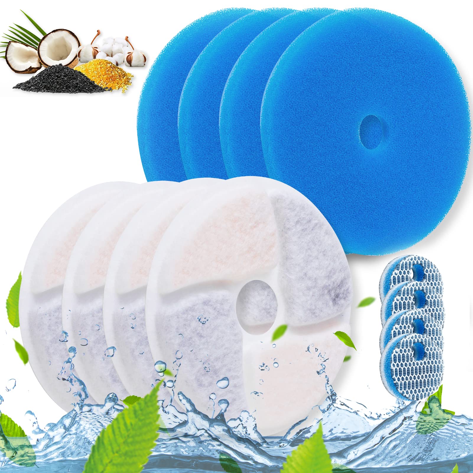 Biubiucat Cat Water Fountain Filters - 4Pcs Activated Professional Removable Circle Reusable Fountain Carbon Filter Drink Fountain Filter