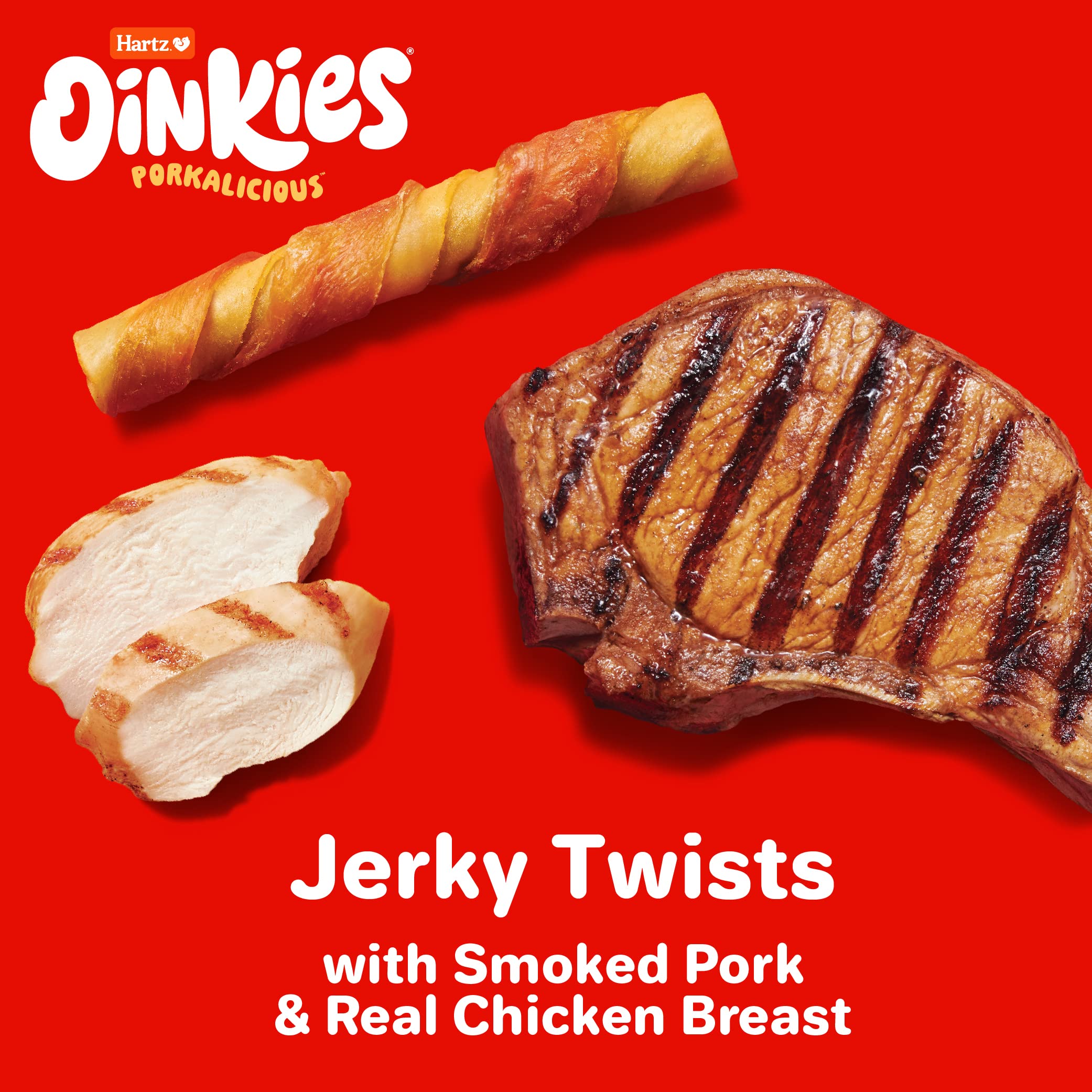 Hartz Oinkies Porkalicious Smoked Pig Skin Jerky Twists Dog Treats, 16pk