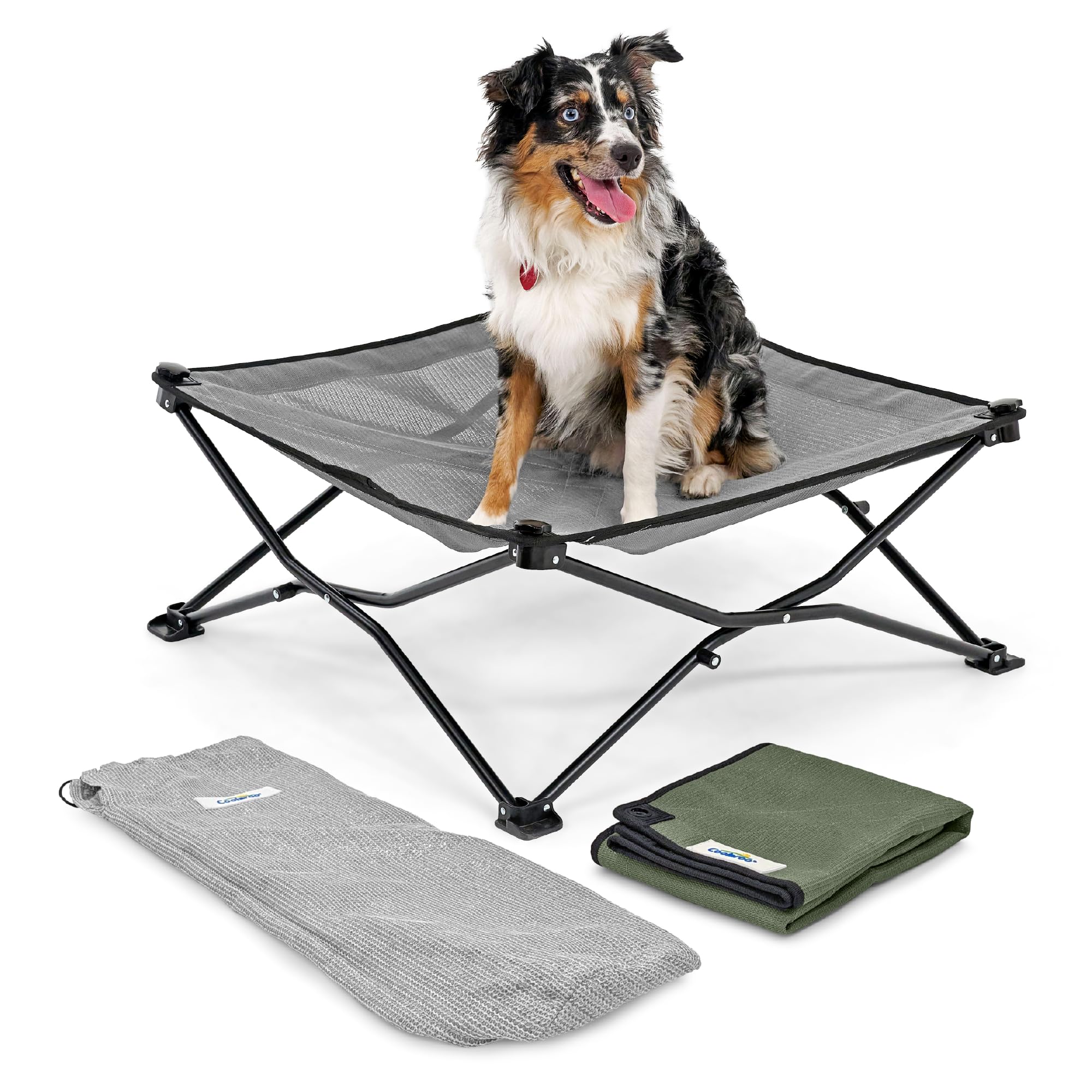 Coolaroo On-The-Go Elevated Dog Bed Kit - Portable & Cooling Travel Cot With Heatshield Fabric For Medium Dogs, Lightweight & Co