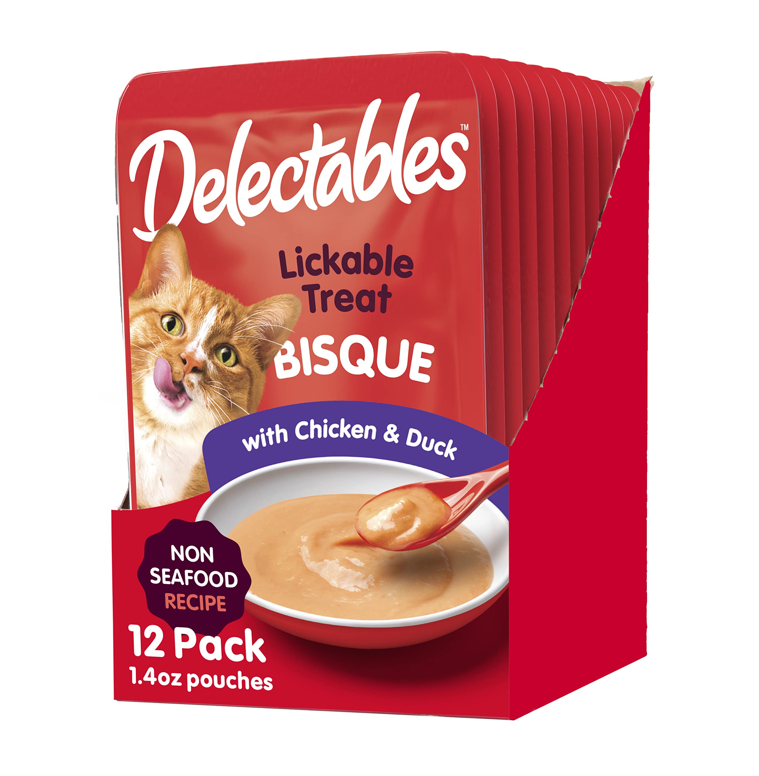 Hartz Delectables Non-Seafood Bisque Lickable Wet Cat Treats for Adult & Senior Cats, Multiple Flavors, Pack of 12