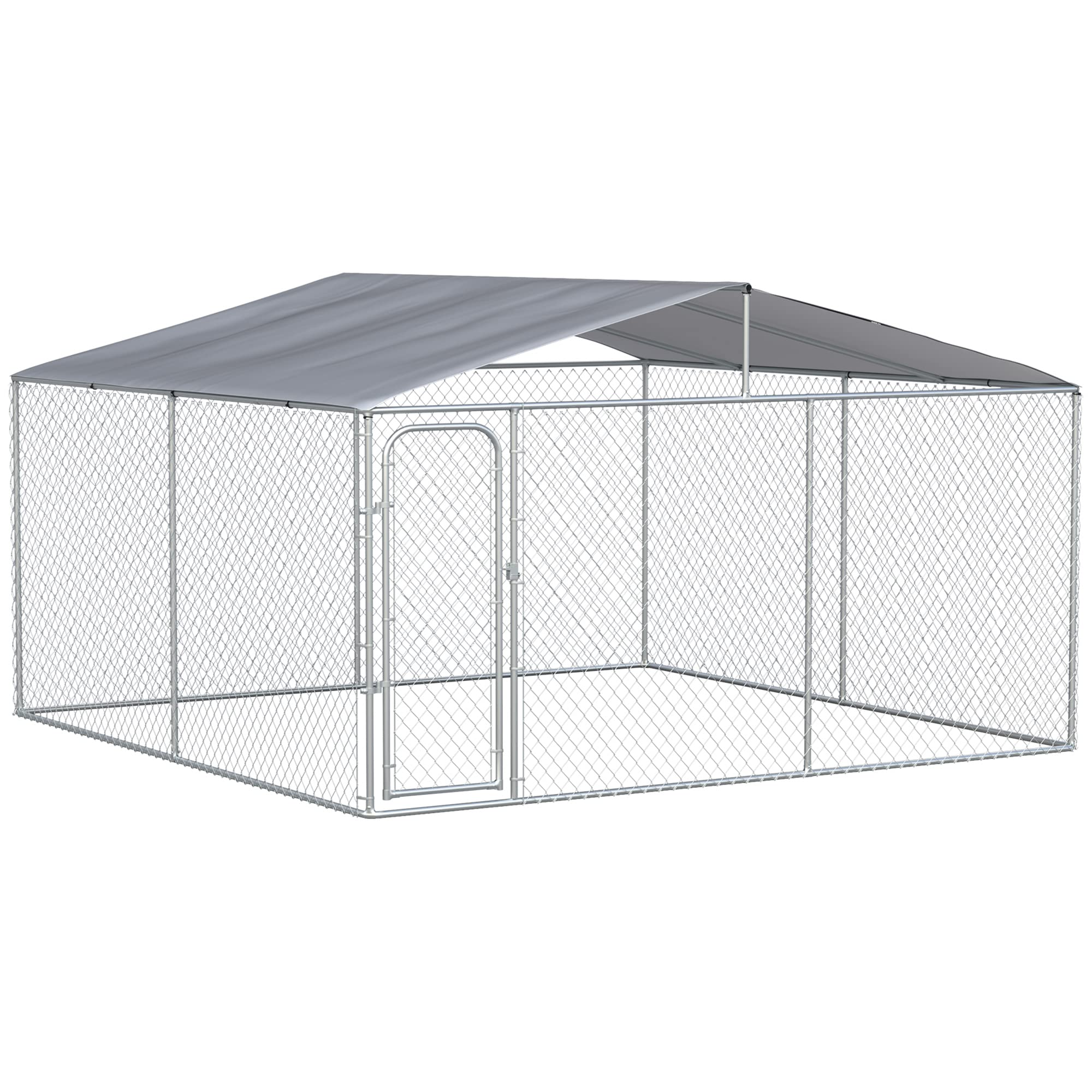 PawHut Dog Kennel Outdoor with Waterproof Canopy, Dog Run with Galvanized Chain Link, Secure Lock, for Backyard and Patio, 13 x