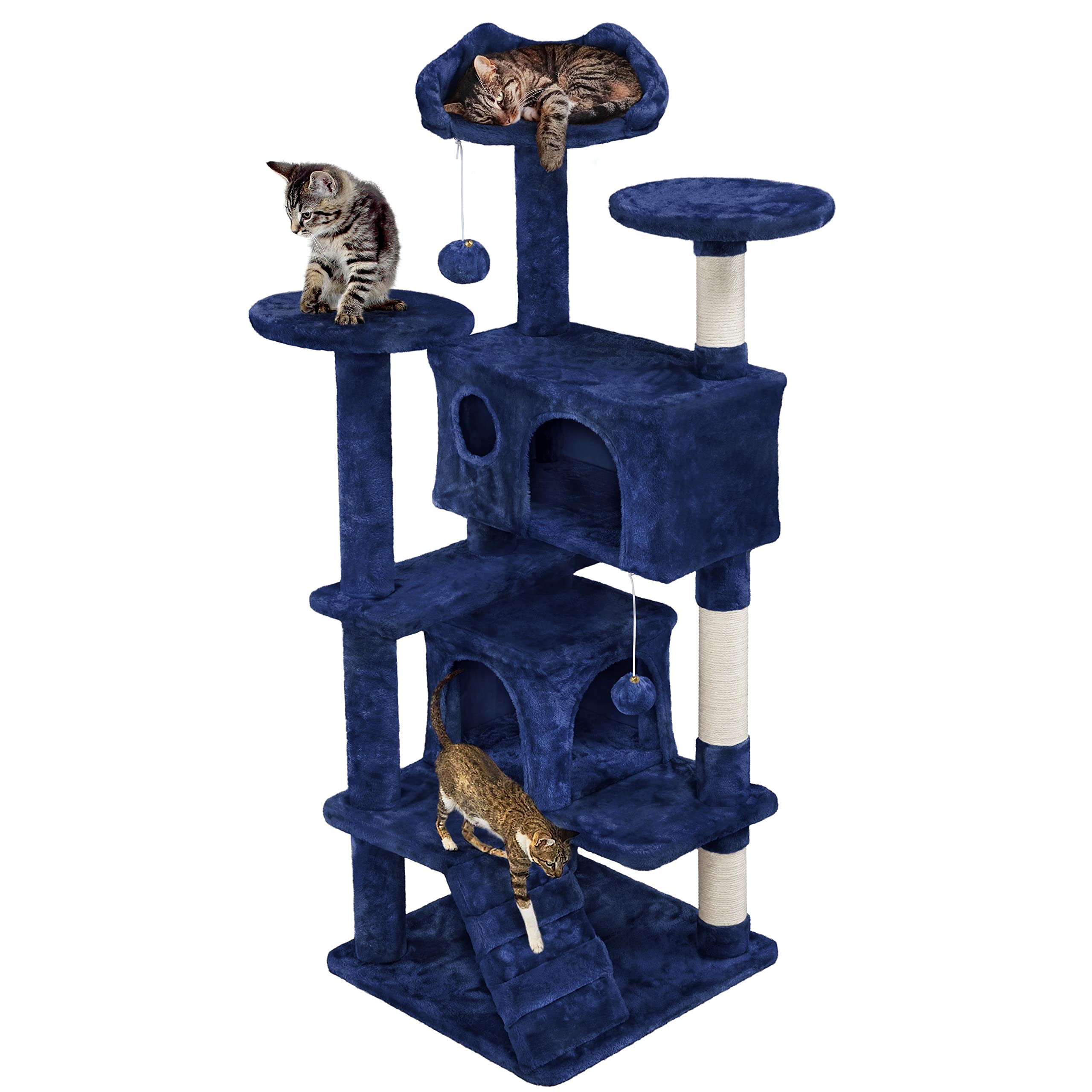 Topeakmart 54In Cat Tree, Cat Tower W/Large Cat Condo Scratching Posts And Perch, Cat Stand House Furniture, Navy Blue
