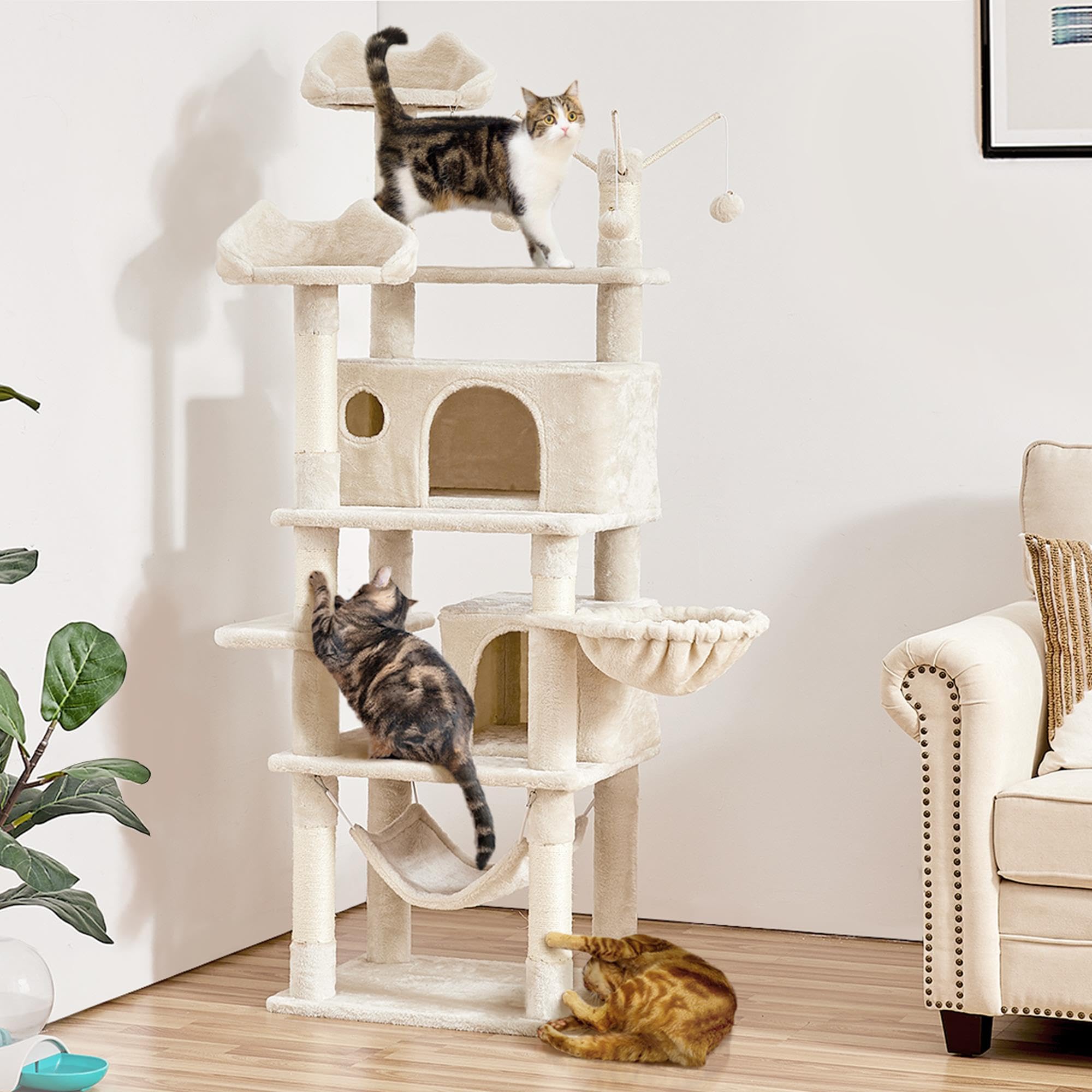 Yaheetech Cat Tree For Indoor Cats, 67-Inch Cat Tower With Scratching Posts, Multi-Level Cat Condo W/Removable Fur Ball Sticks &