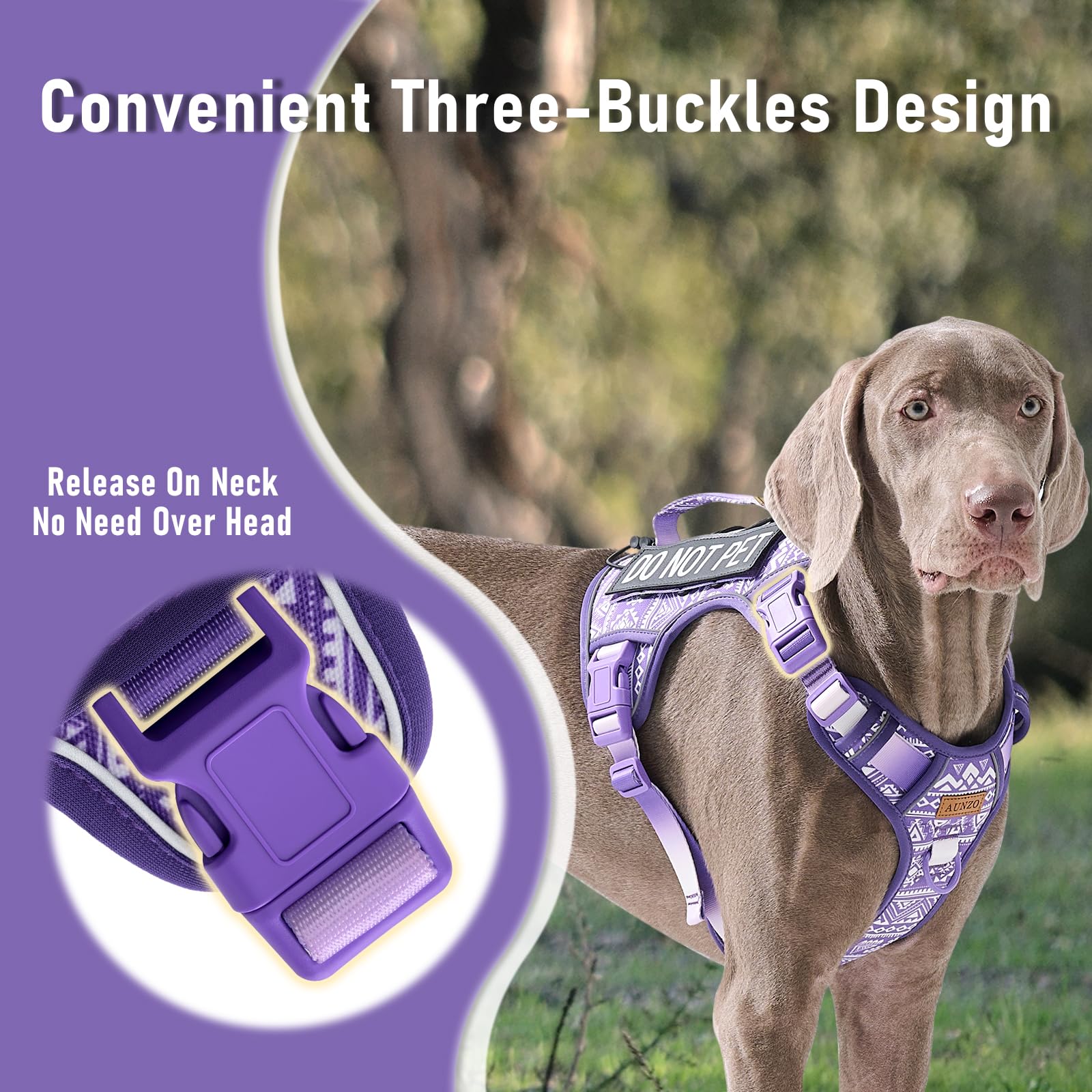 Aunzo Tactical Dog Harness For Large Dogs No Pull Easy Walking Adjustable Pet Harness Reflective K9 Working Training Easy Contro