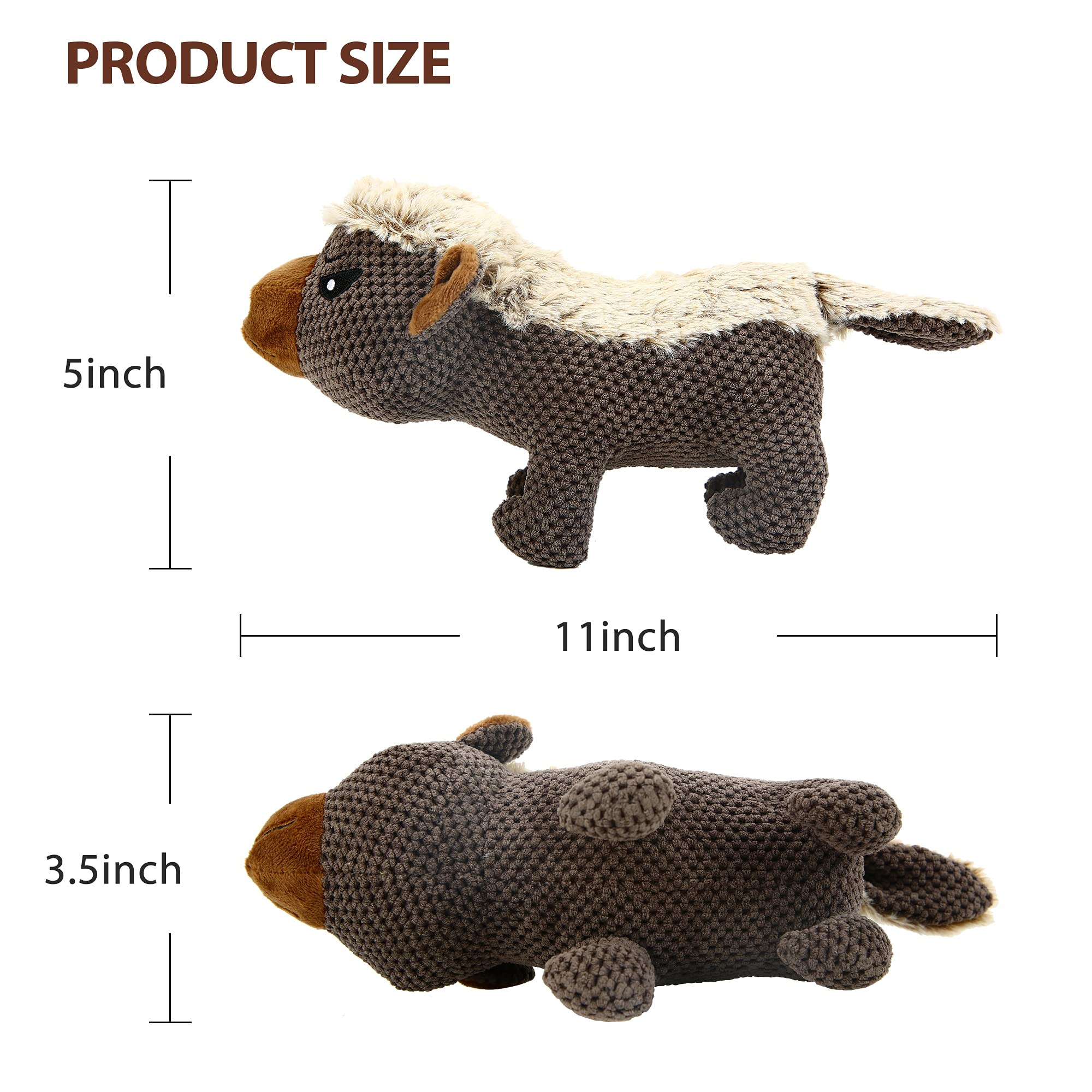 IOKHEIRA Dog Plush Toys - Indestructible Squeaky Chew Toy for Medium & Large Breeds, Coffee Brown, Durable Teething Toy with Crinkle Paper