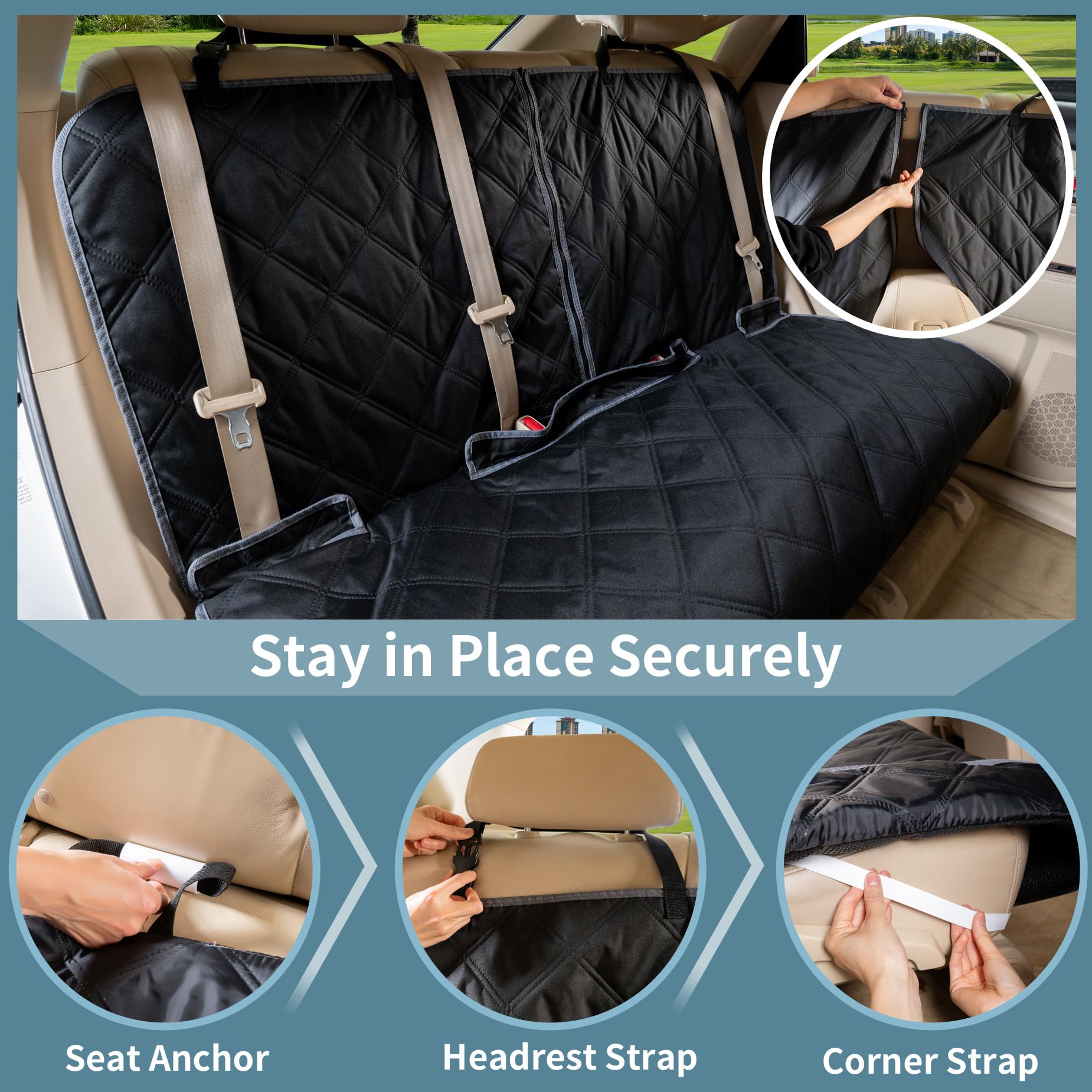 Zq Bench Car Seat Cover For Dogs, Waterproof Rear Seat Protector Stays Securely In Place For Pets, Dog Backseat Cover Fit For St