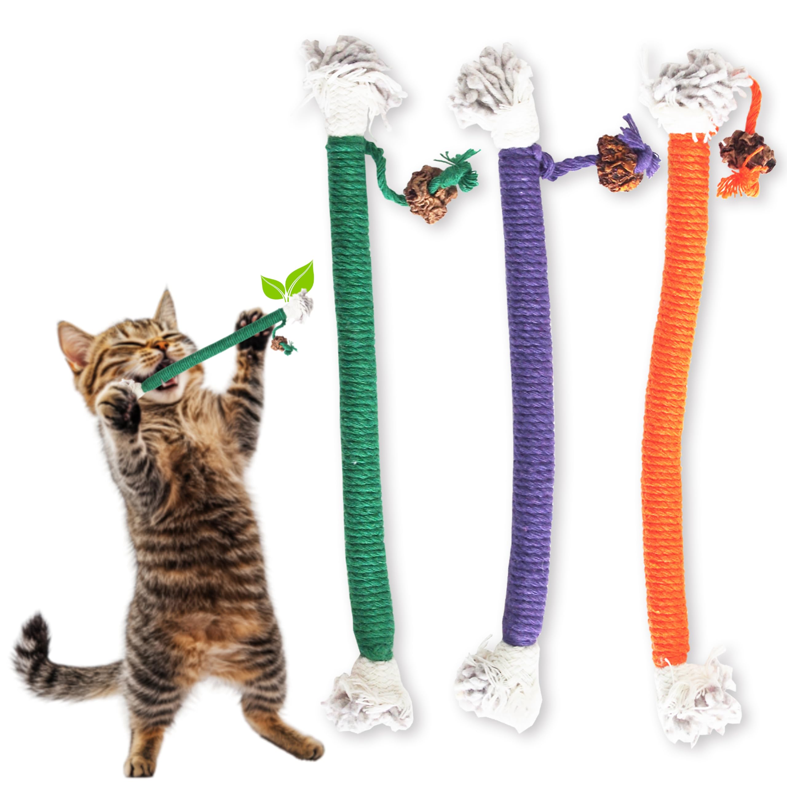 LEKEWPET Cat Chew Toys 3PCS Sisal Ropes Toys for Indoor Cats Teeth Cleaning Toys for Kitten, Bite Resistant Catnip Toys Interact