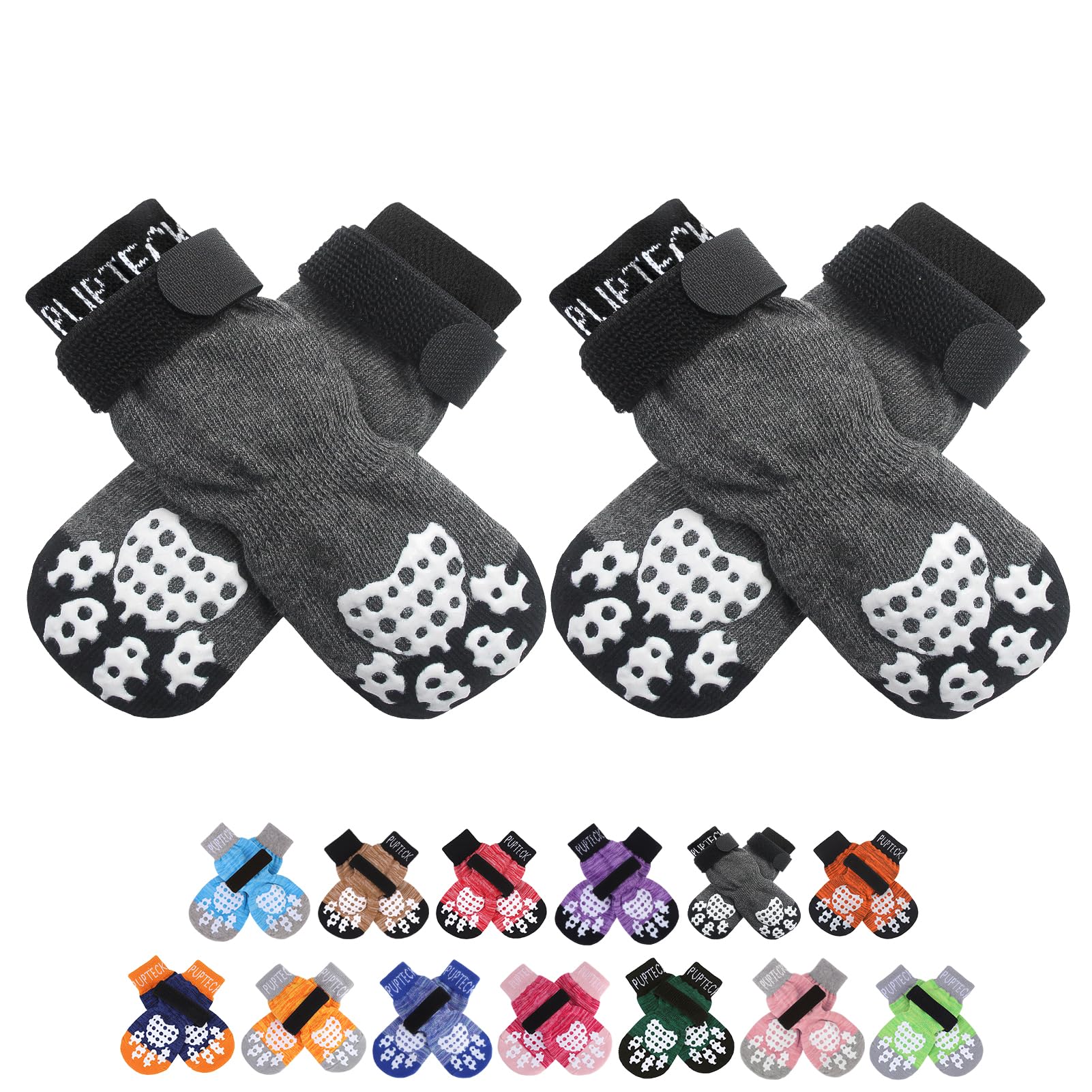 Pupteck Anti-Slip Dog Socks With Double Sides Grips For Small Medium Large Dogs Hardwood Floors Prevents Licking  Dog Shoes For Hot Pavement Traction Control Paw Protector For Senior Dogs  Grey L -Like New
