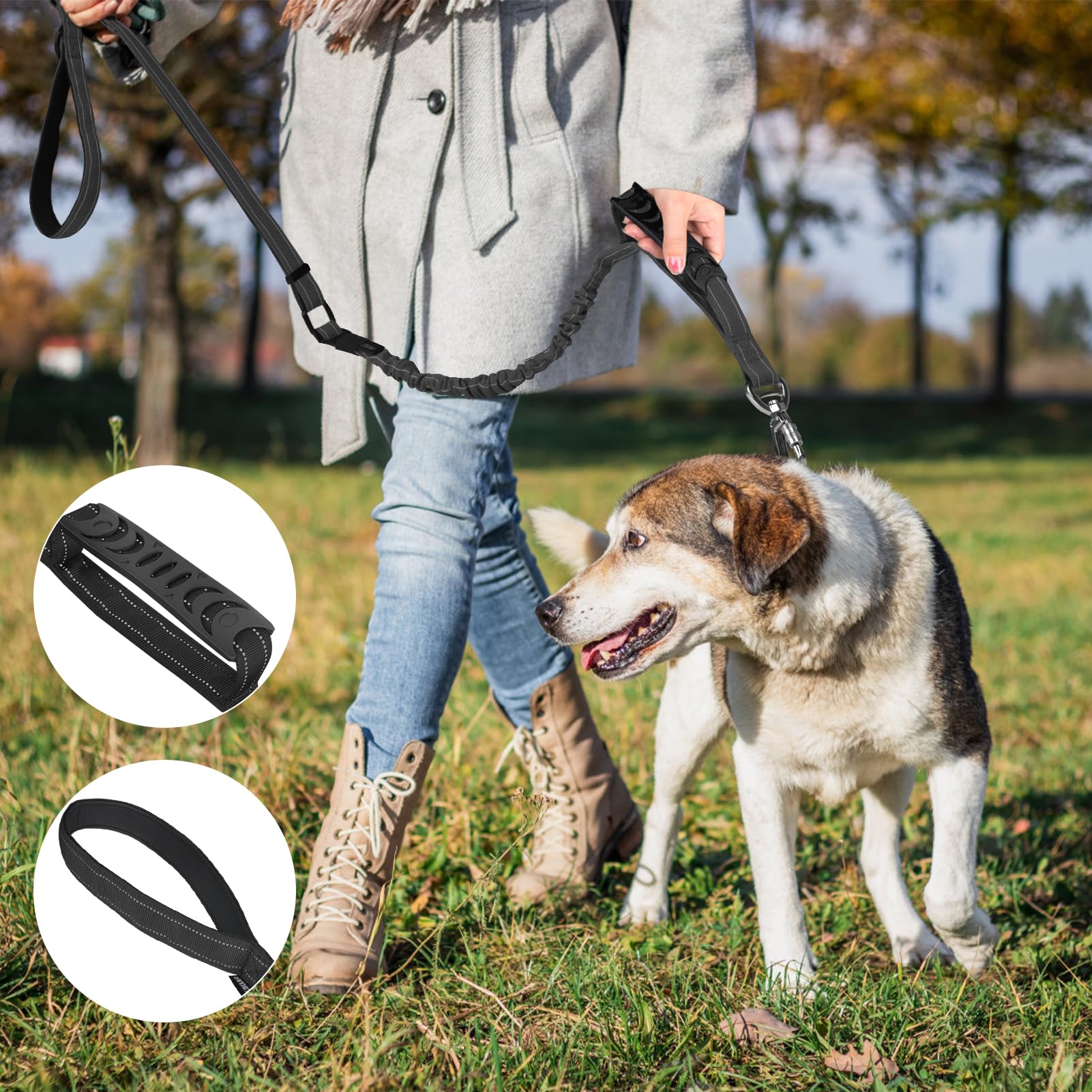 Chioratree Tactical Dog Leash Heavy Duty, 4-6FT Shock Absorbing Bungee Dog Leash, Reflective Military Strong No Pull Dog Leash w