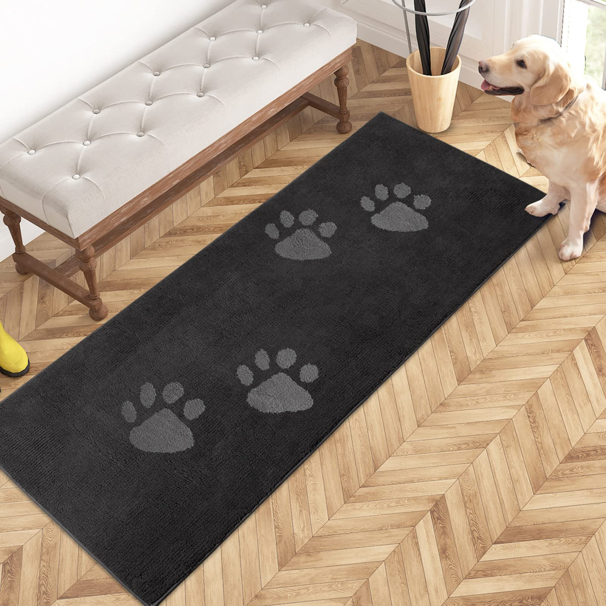 Purrugs Dirt Trapper Door Mat 24' X 59', Non-Skid/Slip Machine Washable Microfiber Entrance Rug, Shoes Scraper, Dog Door Mat, Super Absorbent Floor Mat For Muddy Wet Shoes And Paws, Charcoal