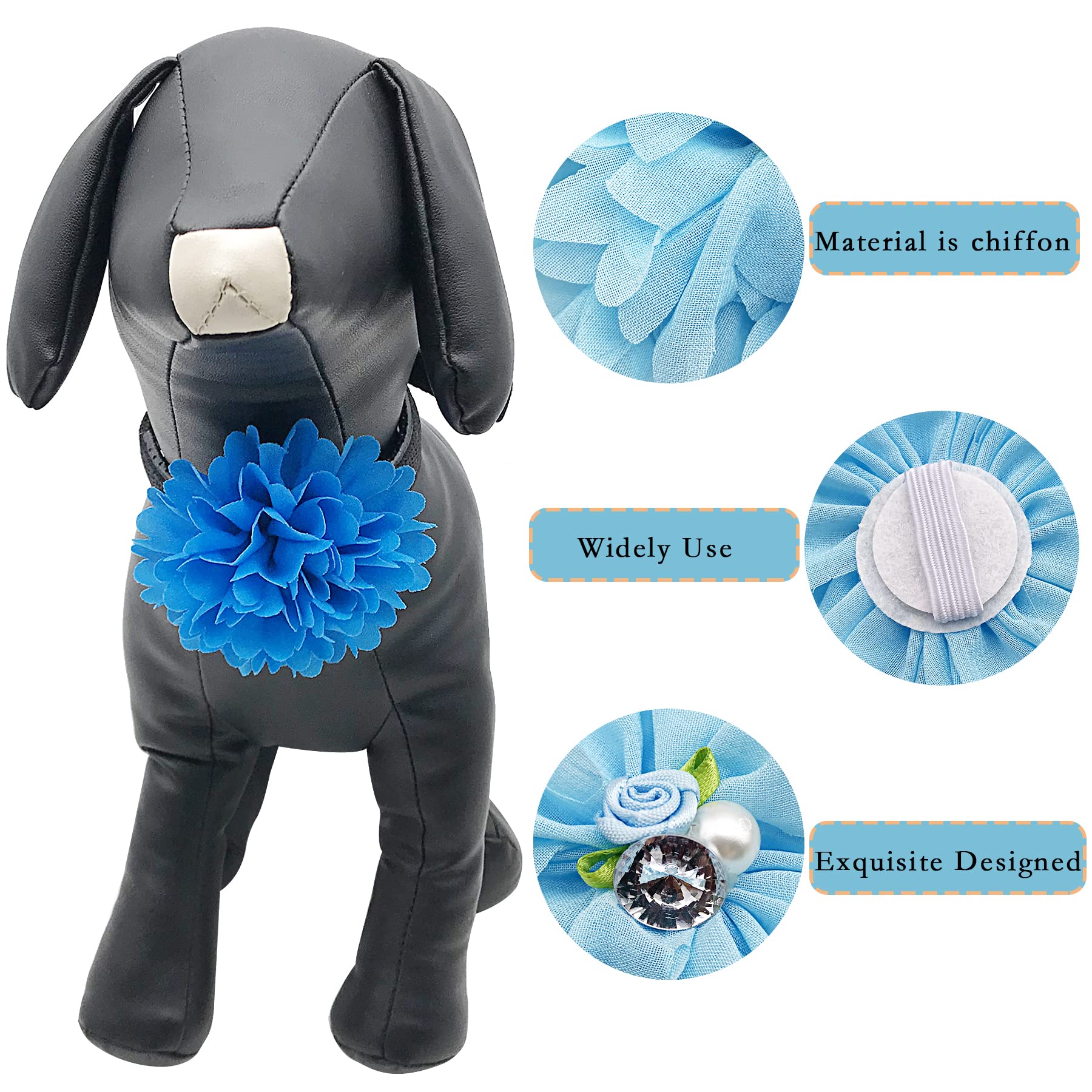 Pet Show 12Pcs Blue Dog Collar Bows And Flowers Attachment For Girls Boys Puppies Cats Small Medium Dogs Collars Embellishment D