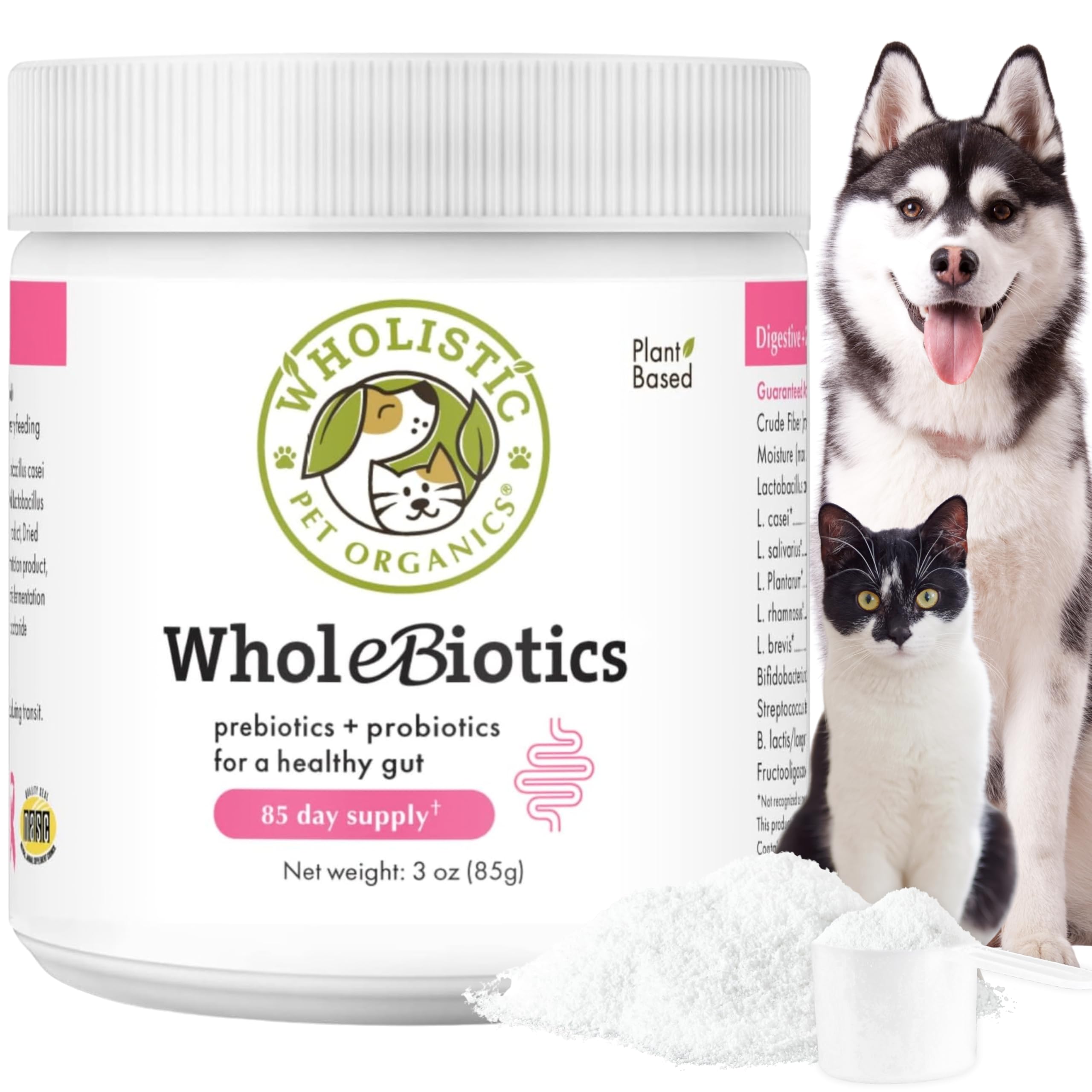 Wholistic Pet Organics WholeBiotics - Daily Dog Probiotics for Digestive Health Support & Immune Boost - 9 Strains - Prebiotics 