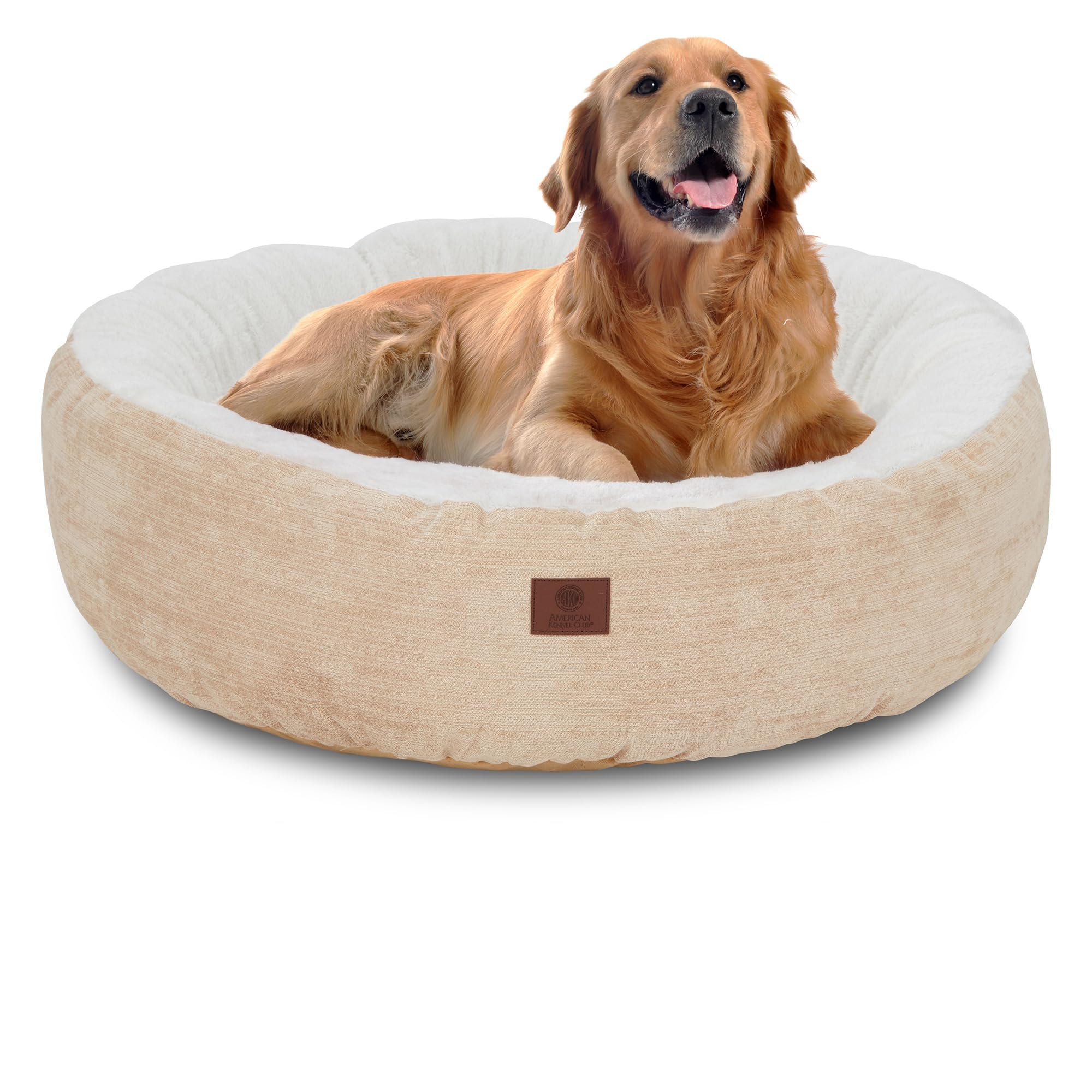 American Kennel Club 25'' Mason Fabric Round Pet Bed - Stylish Washable Dog Bed With Non-Slip Bottom, Plush Sleeping Surface - F