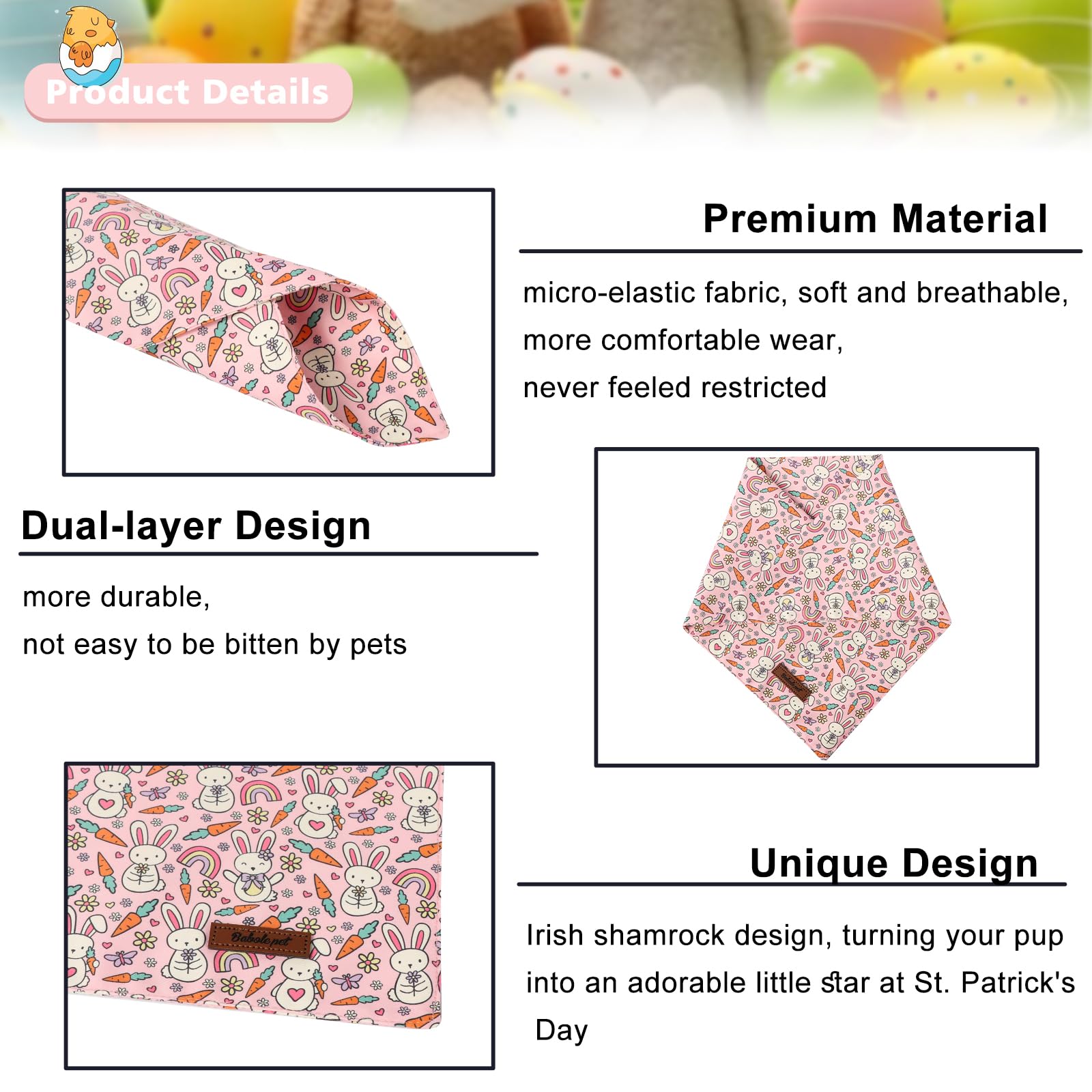Babole Pet Easter Dog Bandanas 2 Pack, Pink Bunny & Chick Pattern Easter Dog Scarf Bib For Boy And Girl, Cute Holiday Bandana Fo