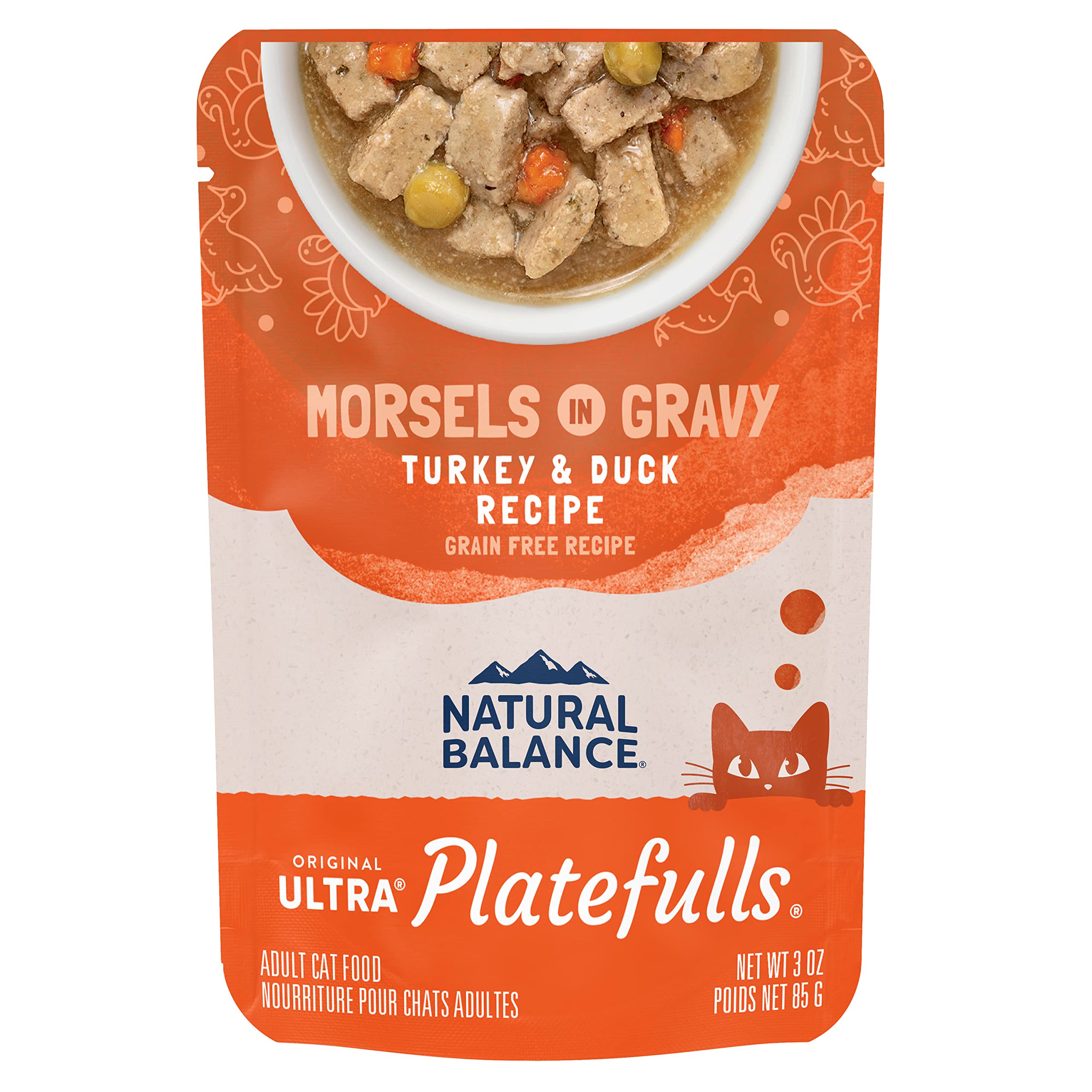 Natural Balance Original Ultra Platefulls Indoor Adult Grain Free Wet Cat Food, Turkey & Duck Recipe, 3 Ounce Pouch (Pack of 24)