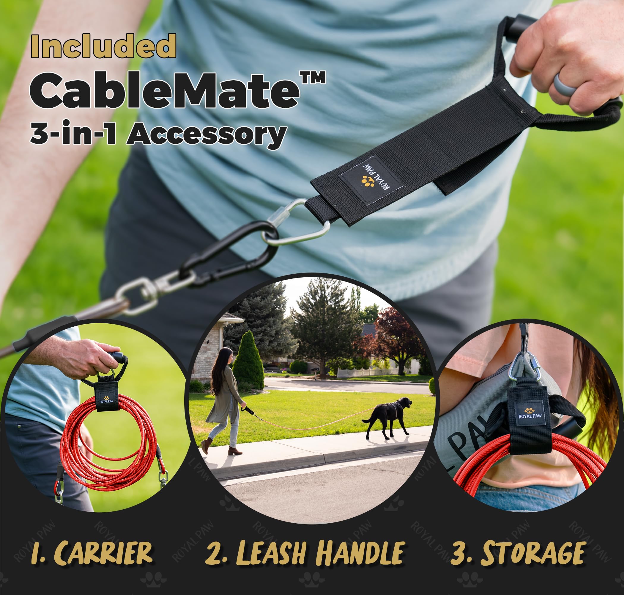 Royal Paw Dog Tie Out Cable - Tie Out Cable For Dogs (Up To 300 Lbs) - Use Dog Tie-Outs & Stakes For Outside - Best Heavy Duty D