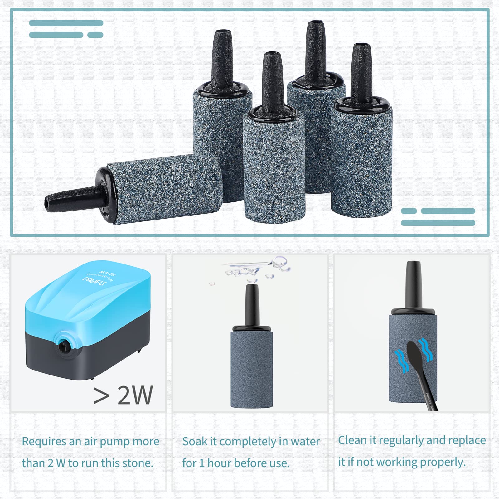 Pawfly Corded Electric Aquarium 1 Inch Air Stone Cylinder Grey Bubble Diffuser Release Tool For Nano Air Pumps Small Buckets And