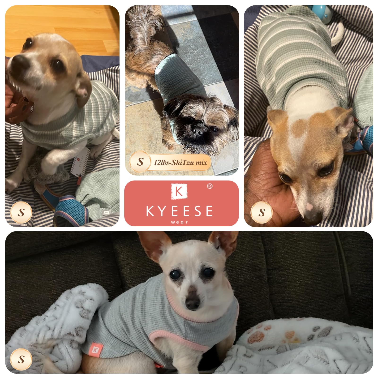 Kyeese 2Pack Dog Shirts Waffle For Small Dogs Stretchy T-Shirts Lightweight Tank Top Sleeveless Dog Vest Breathable Cat Shirt, S