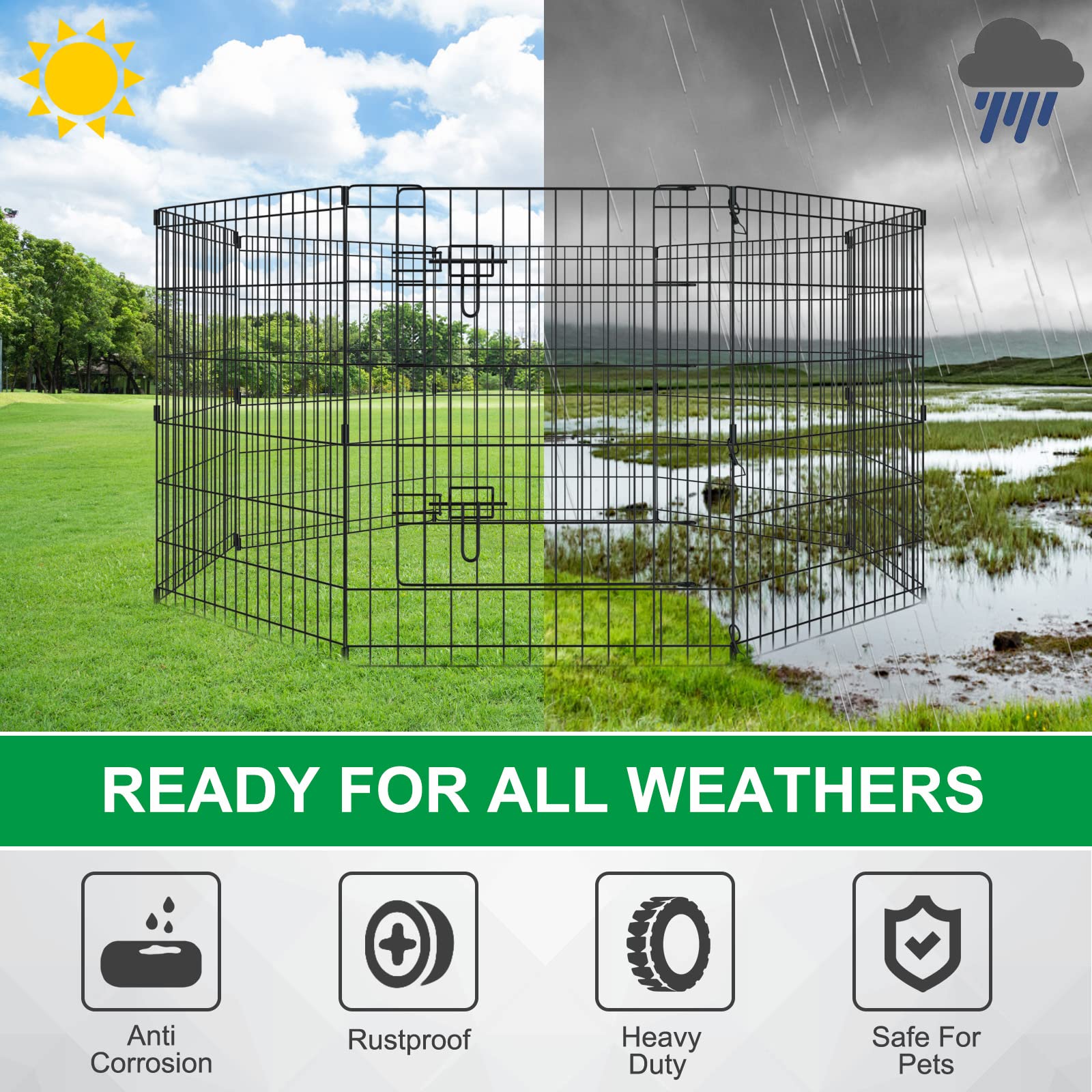 Pet Playpen Dog Pen Foldable Dog Exercise Fence 8 Panels 30 Inch Kennels Pet Playpen Options Ideal For Pet Medium Animals Outdoo
