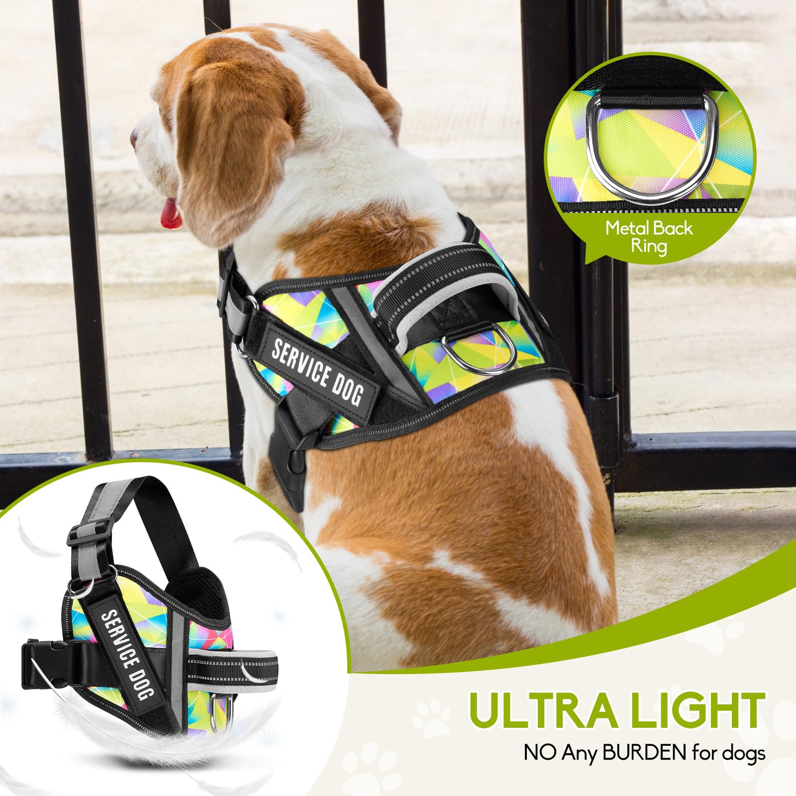 Service Dog Vest Harness And Leash Set, Animire In Training Dog Harness With 8 Dog Patches, Reflective Dog Leash With Soft Handle For Small, Medium, Large, And Extra-Large Dogs (Multi-Colored,M)