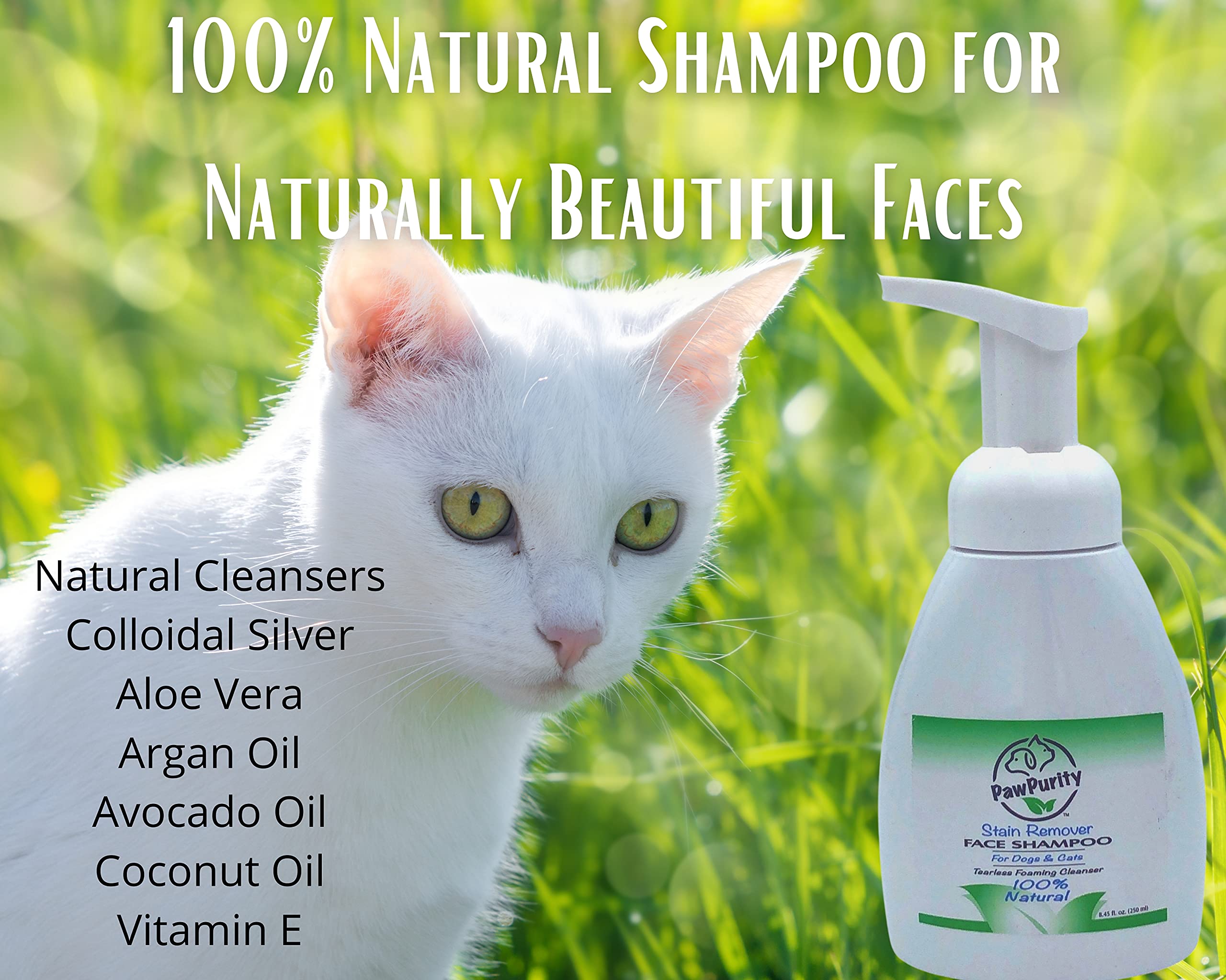 PawPurity Tearless Stain Remover Face Wash Shampoo (8.45 oz) for Dogs, Cats - All Ages, Breeds - 100% Natural Non Toxic - Shampo