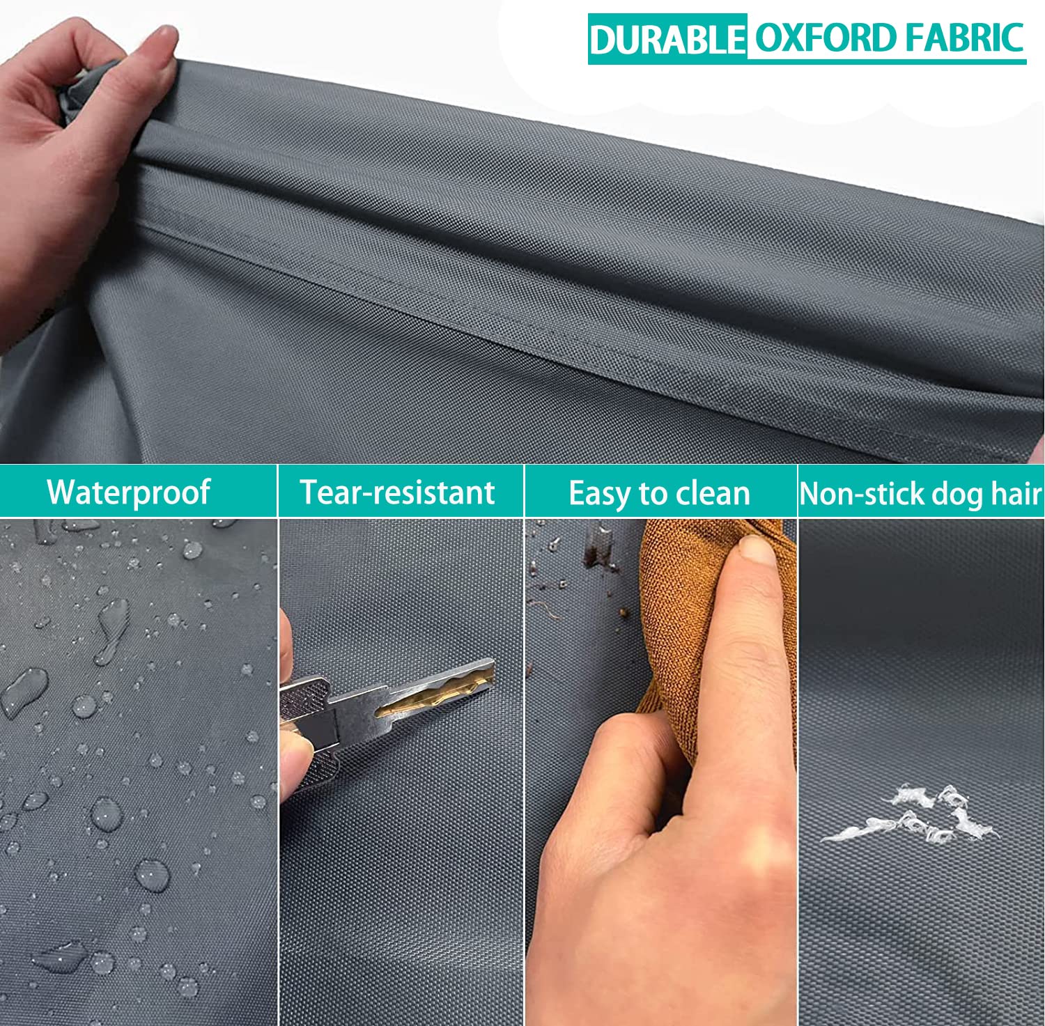 Dalema Dog Bed Cover, Waterproof Plush Replacement, 44"x32"x4", Grey, Heavy Duty Oxford Fabric, Washable with Zipper