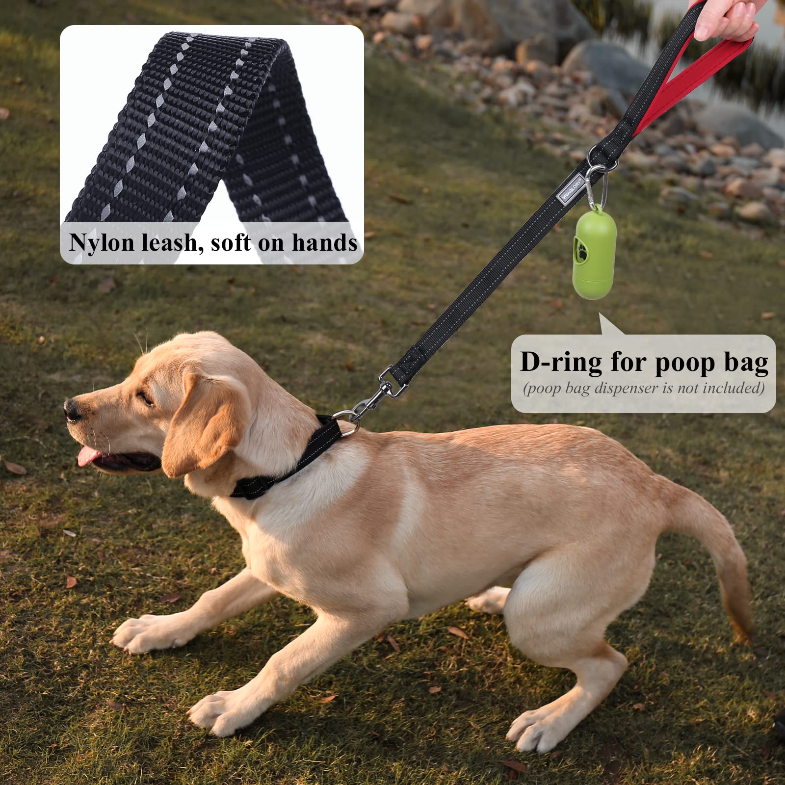 Vivaglory Short Dog Leash, Short Traffic Leash For Dogs, Short Training Leash For Medium & Large Dogs, 24Inch, Black/Red